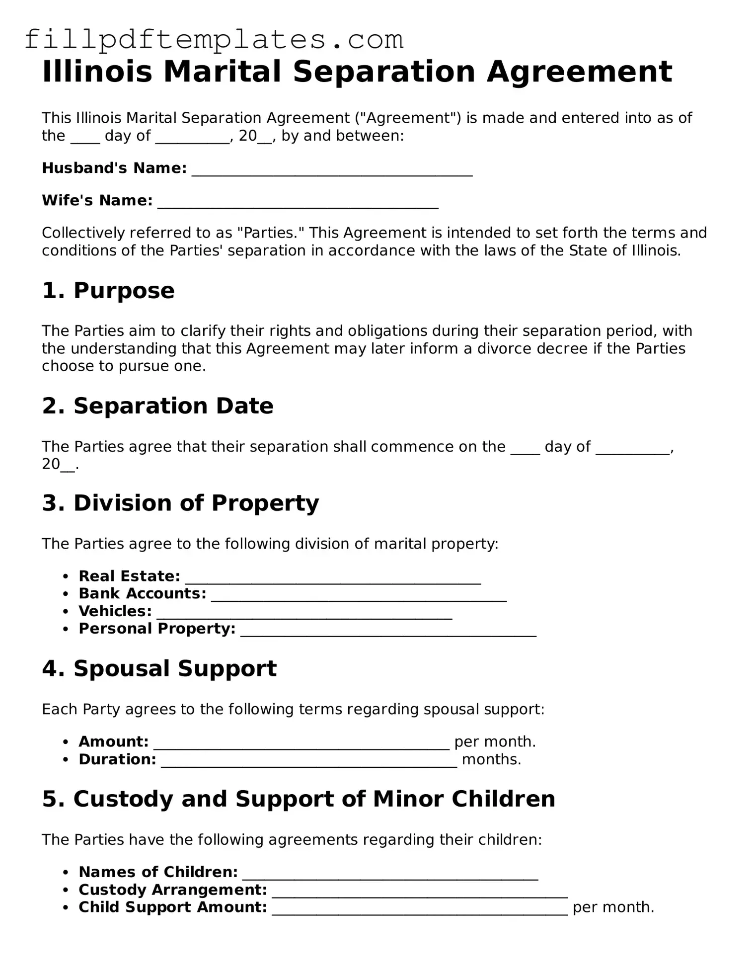 Blank Illinois Marital Separation Agreement Form