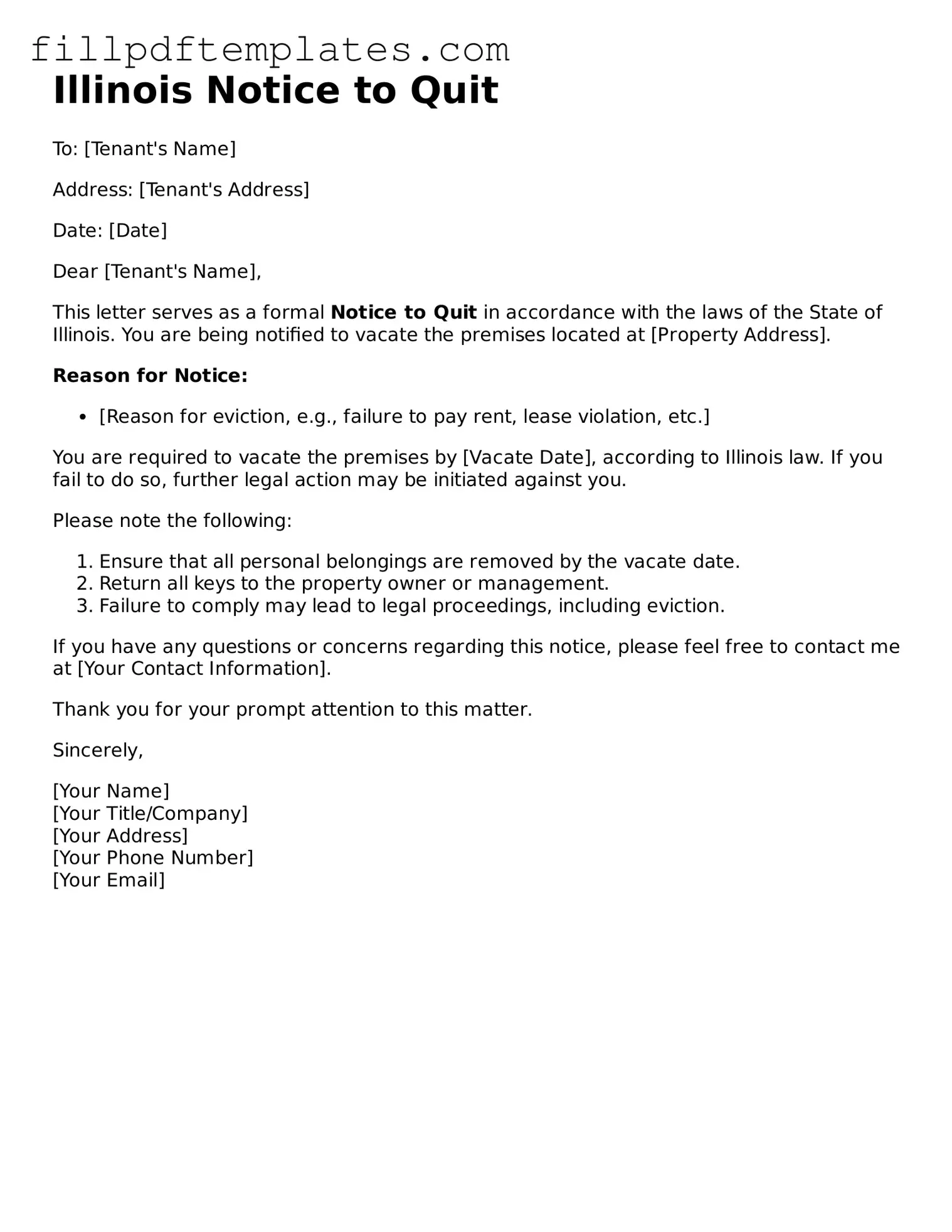 Blank Illinois Notice to Quit Form