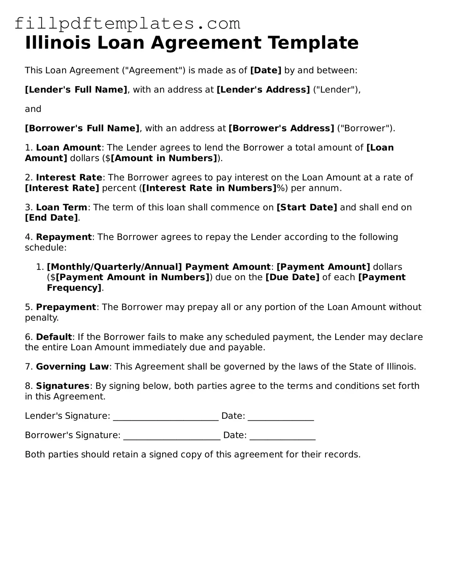 Blank Illinois Loan Agreement Form