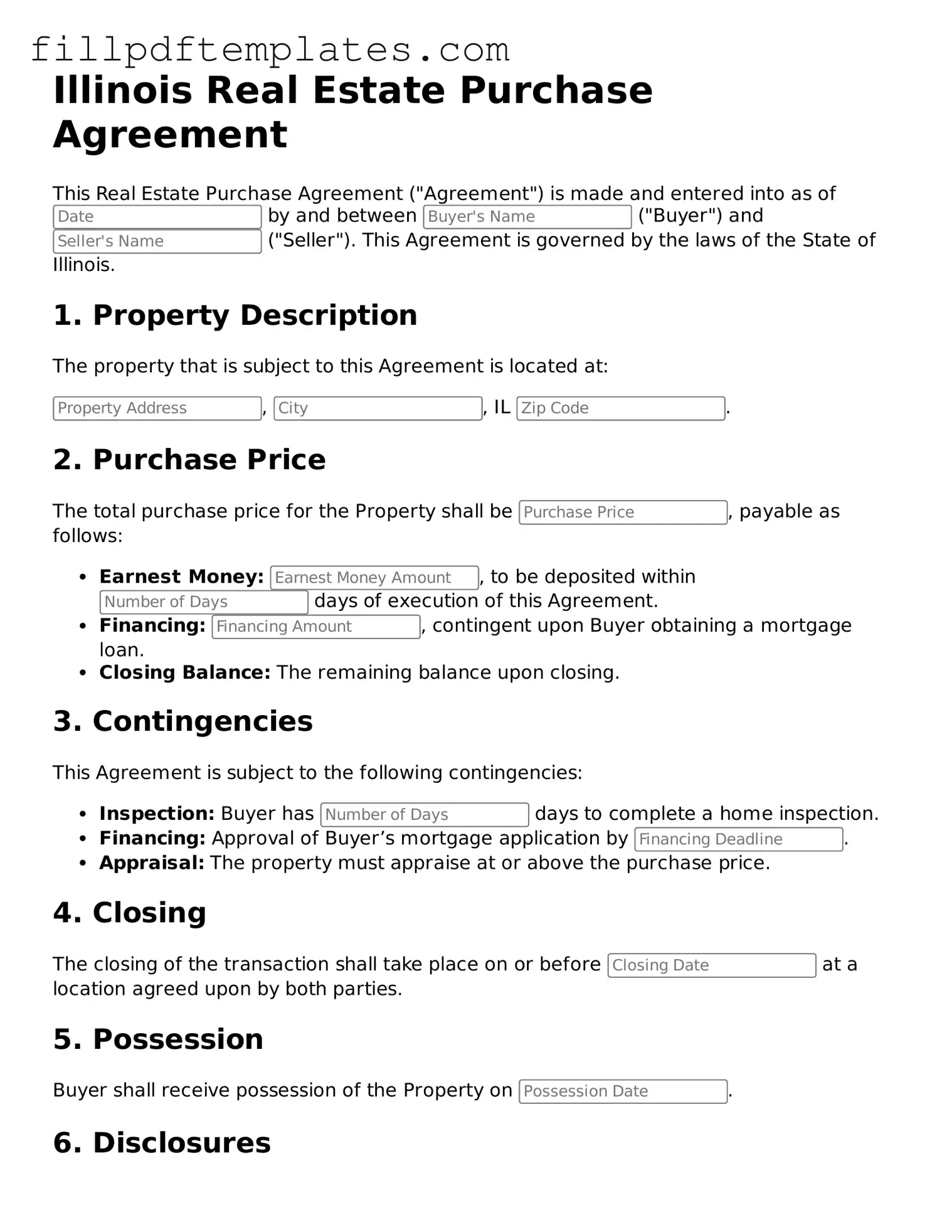 Blank Illinois Real Estate Purchase Agreement Form