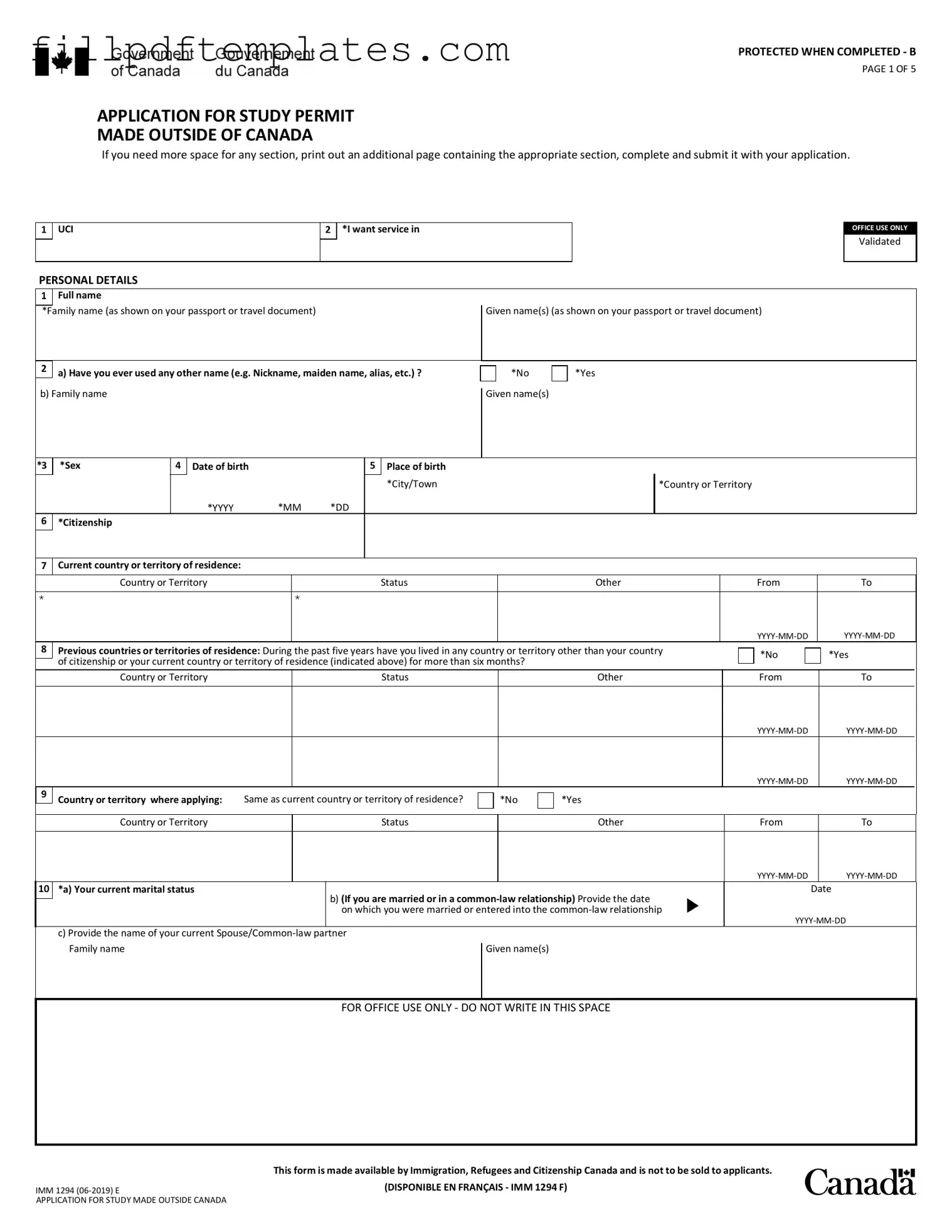 Fill a Valid Imm 1294 Template