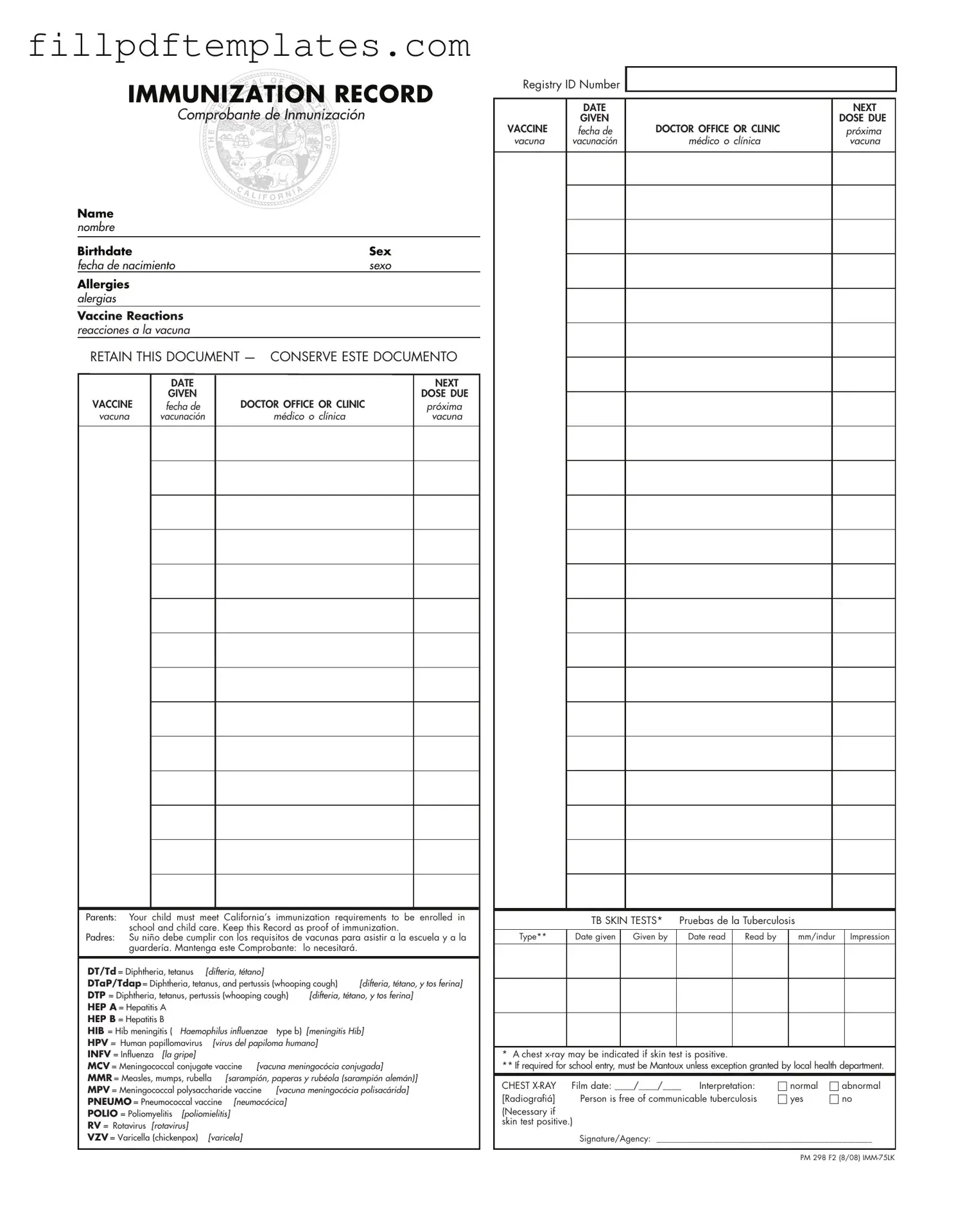 Fill a Valid Immunization Record Template