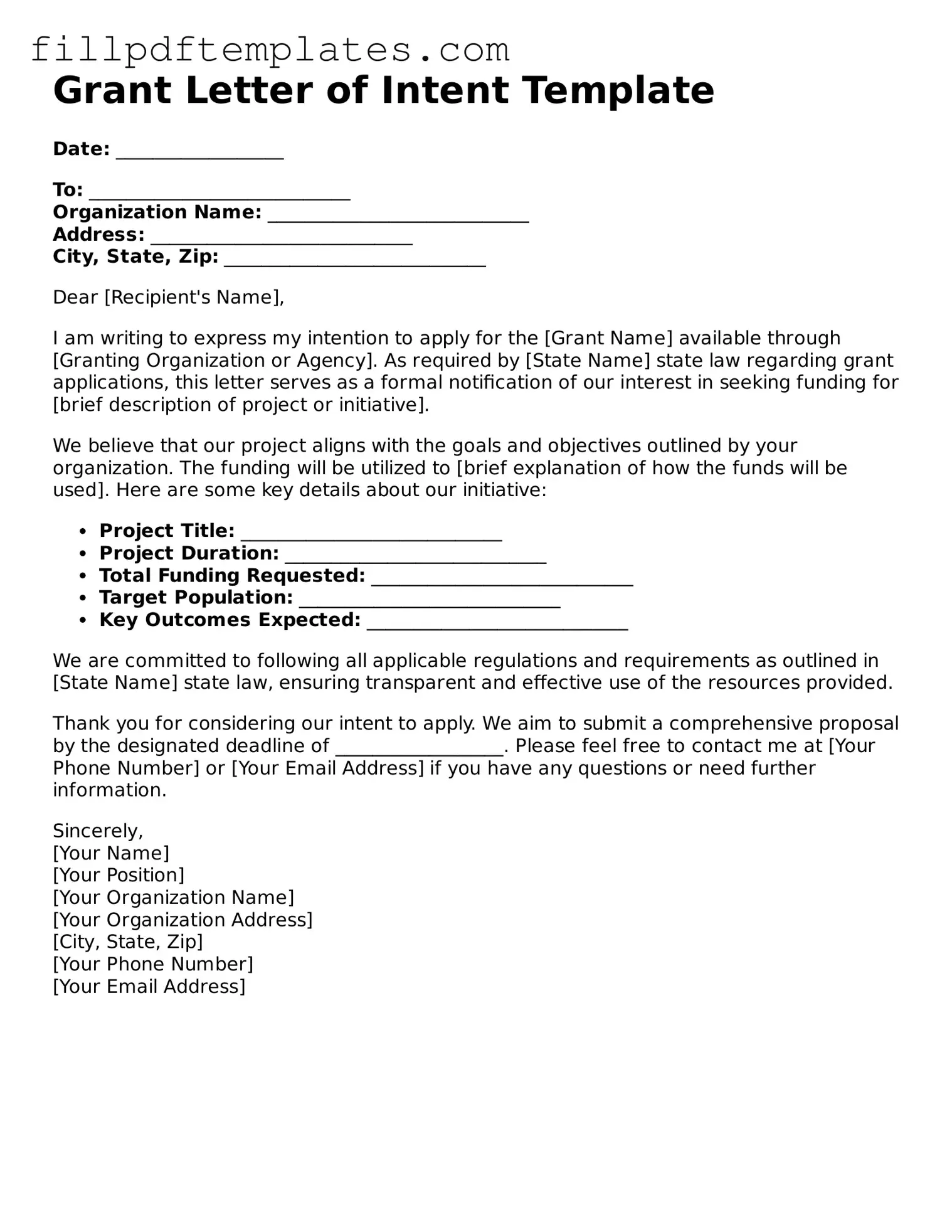 Valid Grant Letter of Intent Form