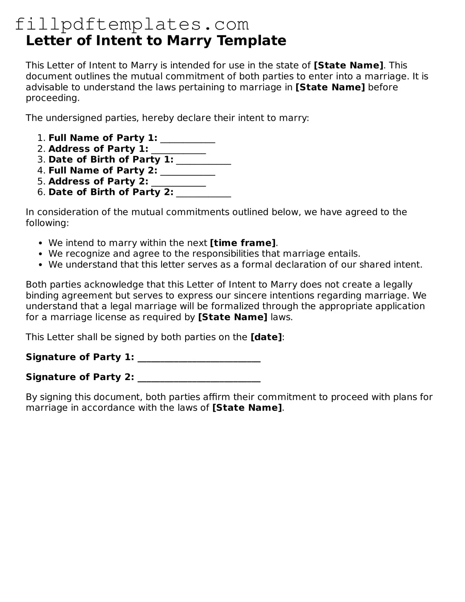 Valid Letter of Intent to Marry Form