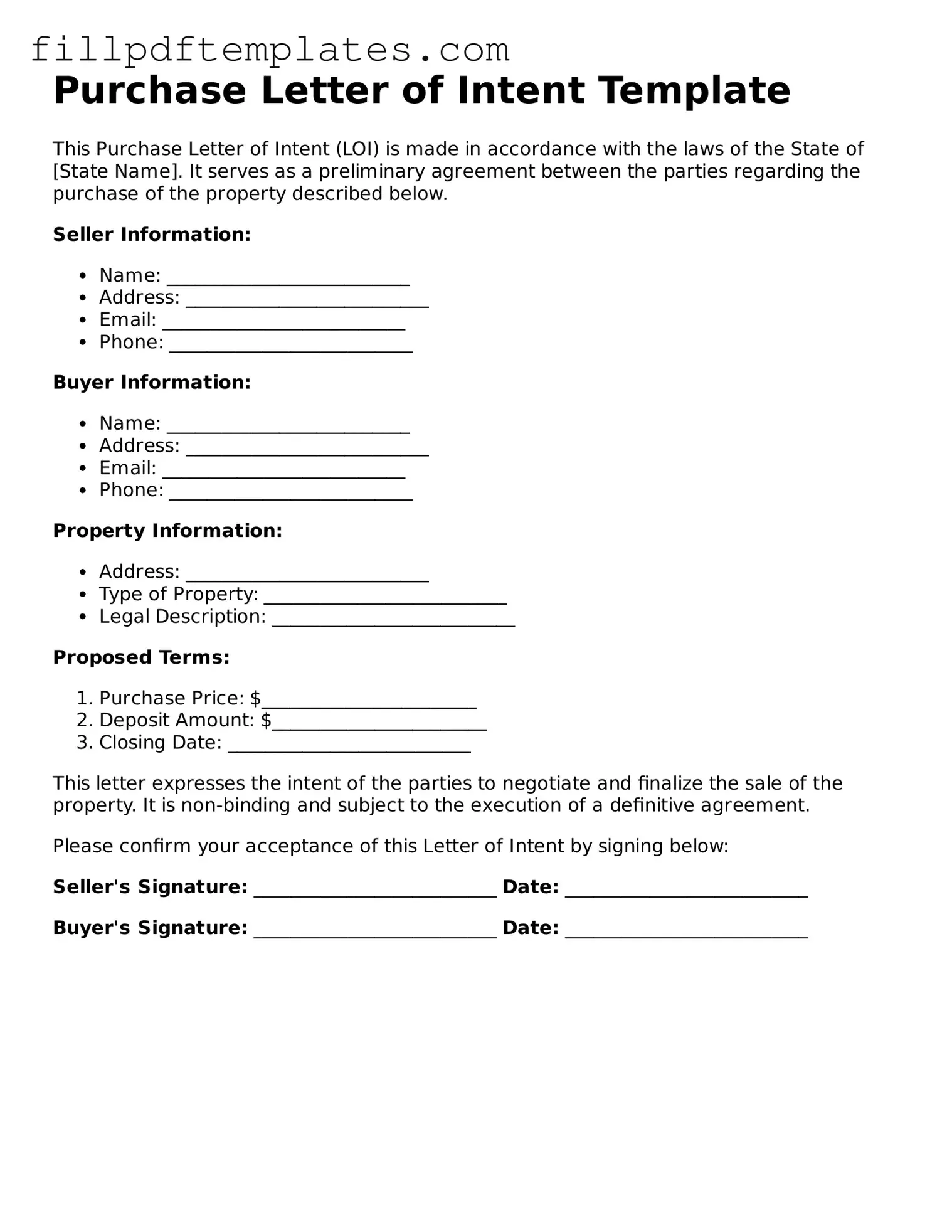 Valid Purchase Letter of Intent Form