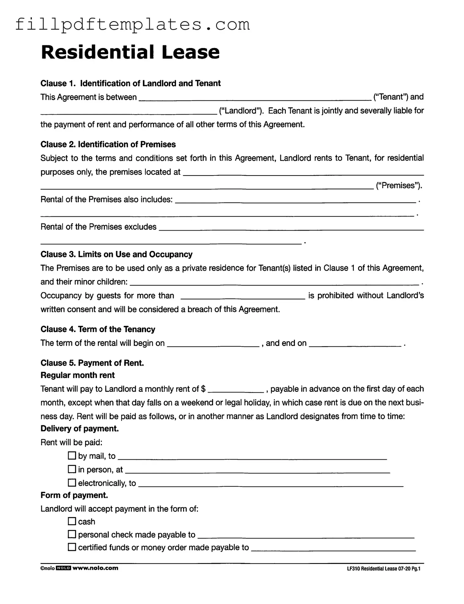 Fill a Valid Lf310 Residential Lease Template
