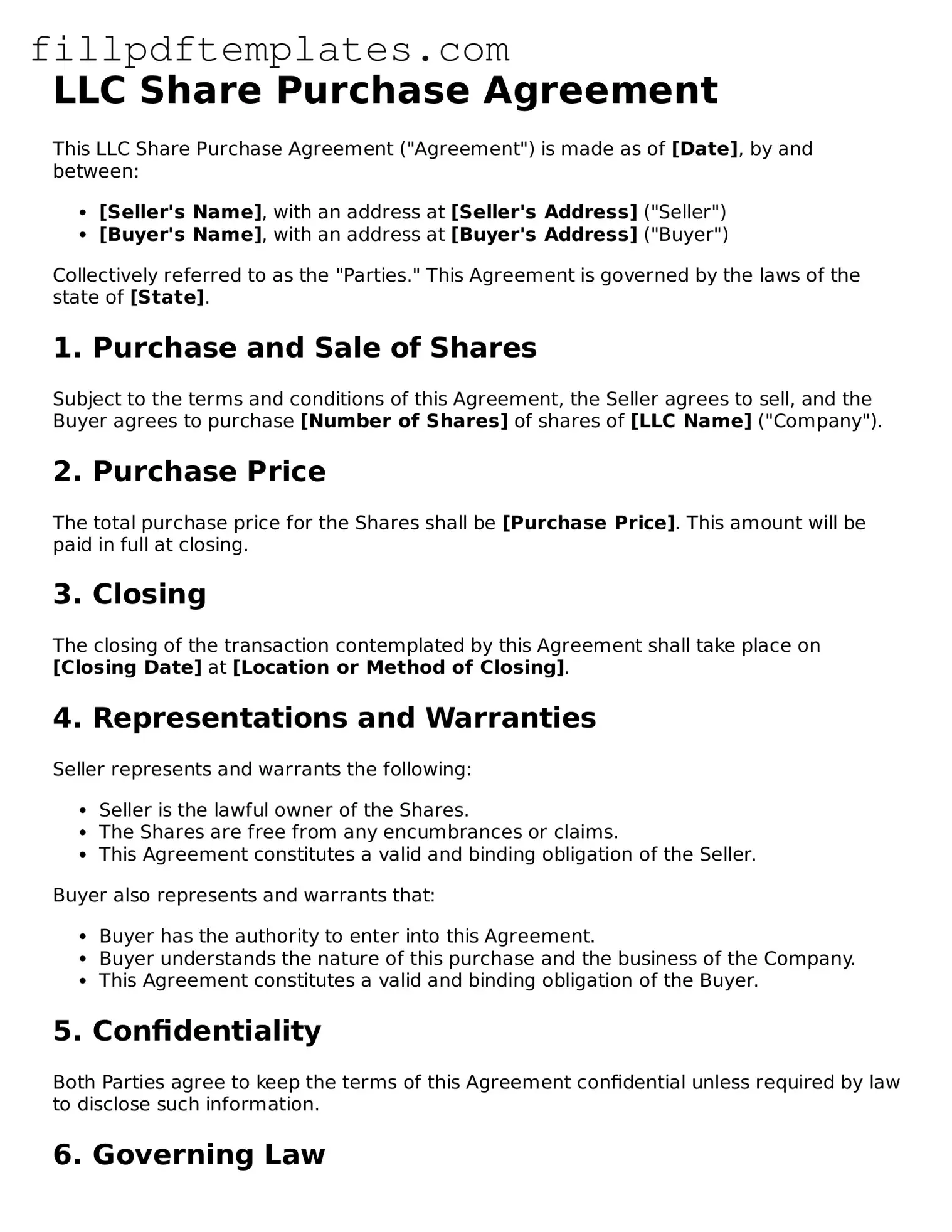 Valid LLC Share Purchase Agreement Form