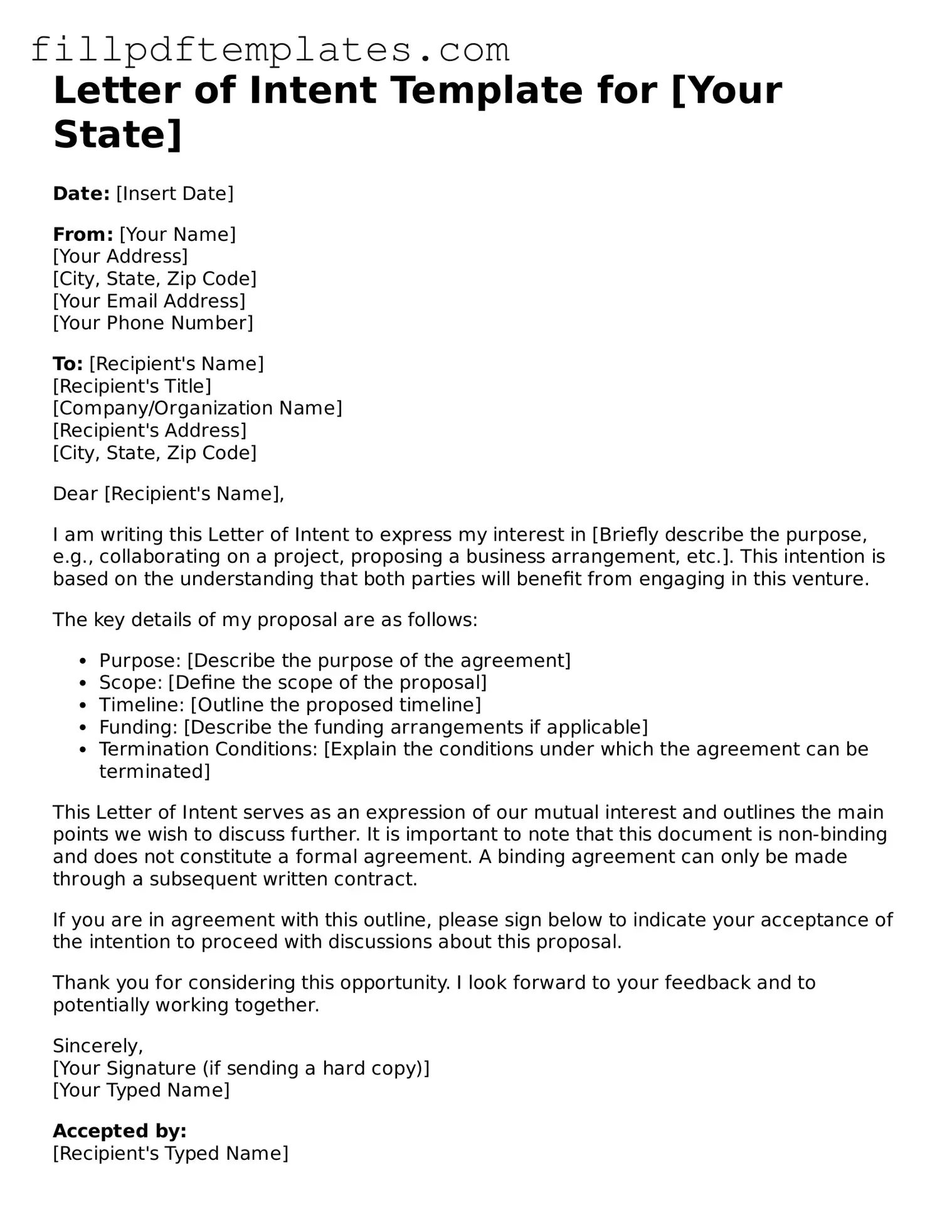 Valid Letter of Intent Form