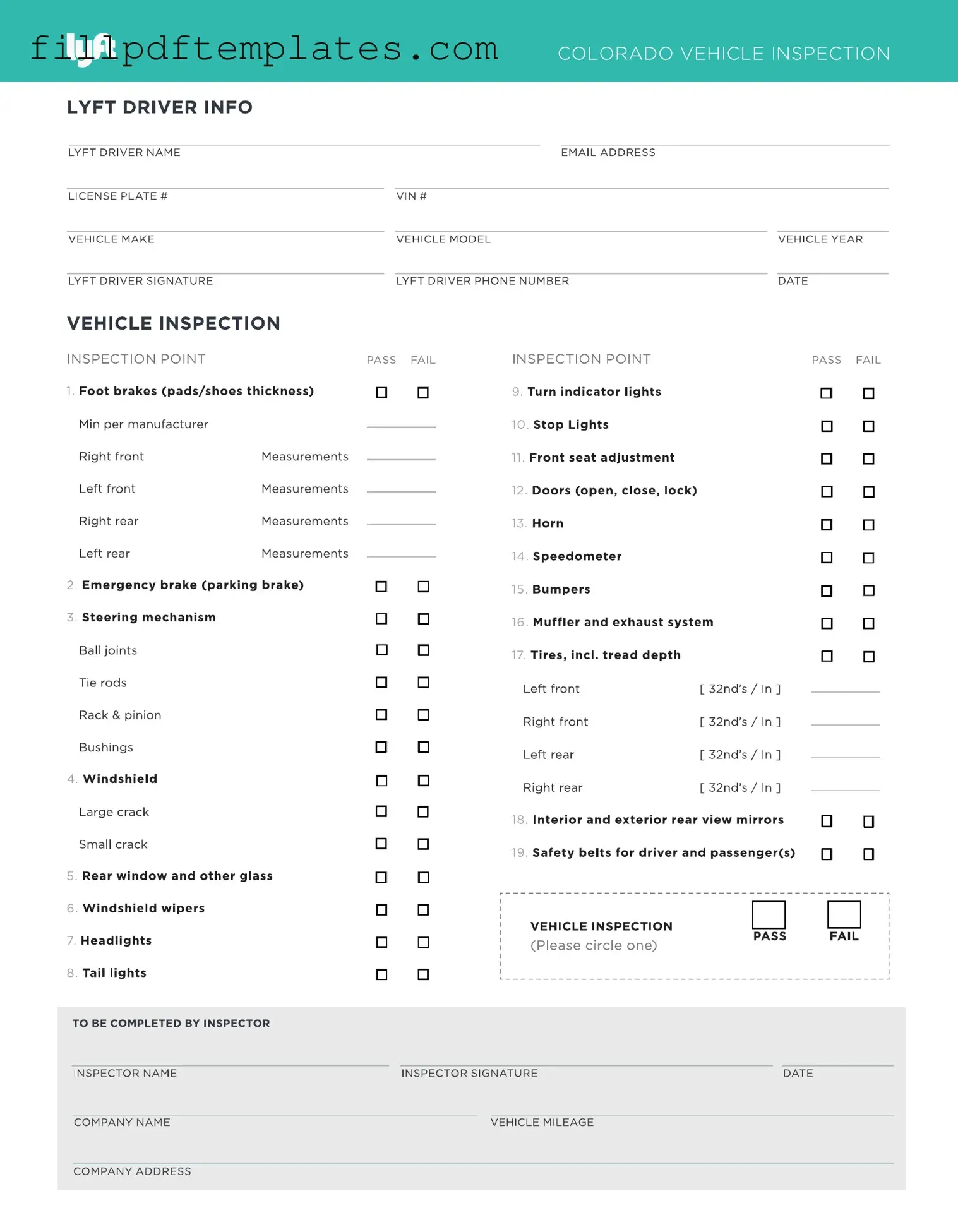 Fill a Valid Lyft Inspection Template