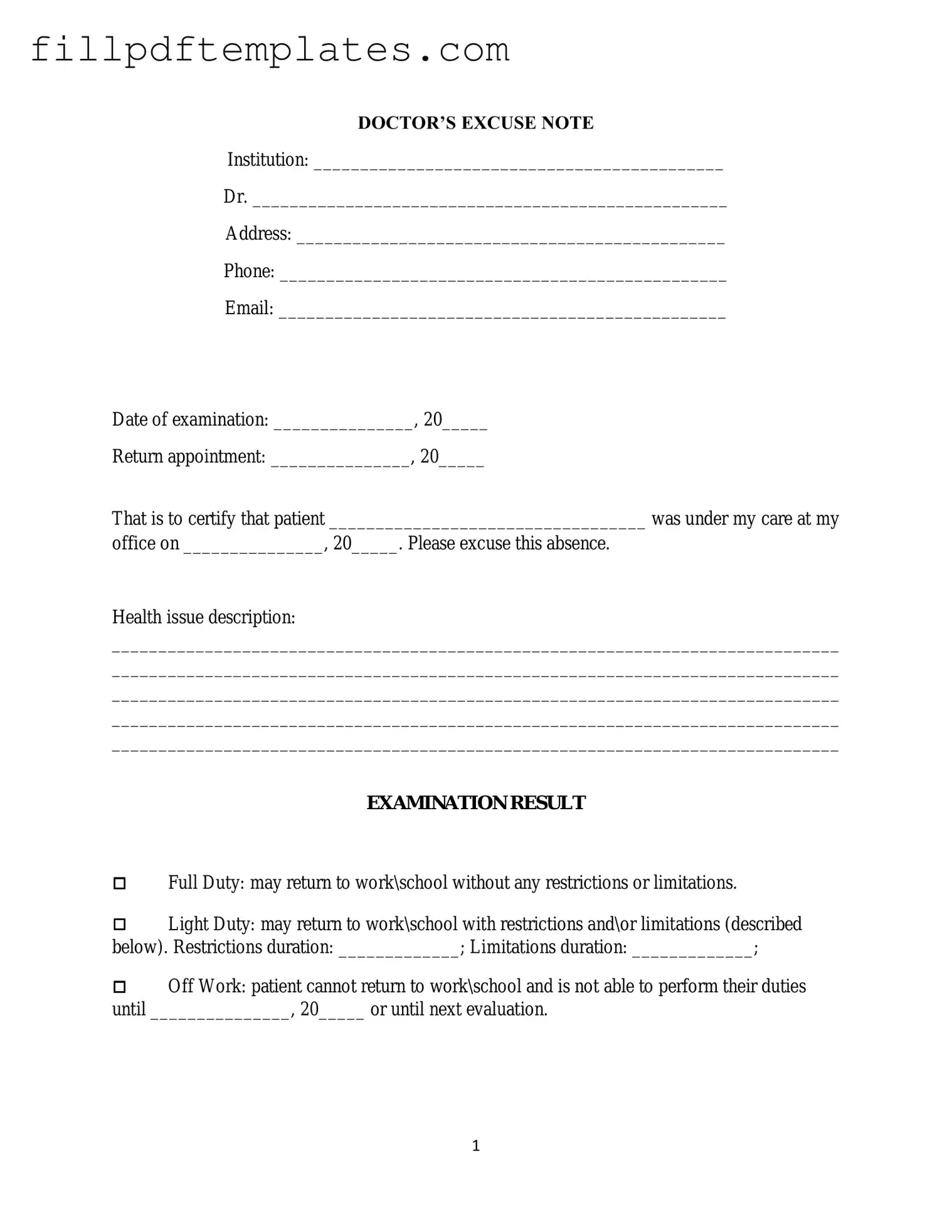 Fill a Valid Doctors Excuse Note Template