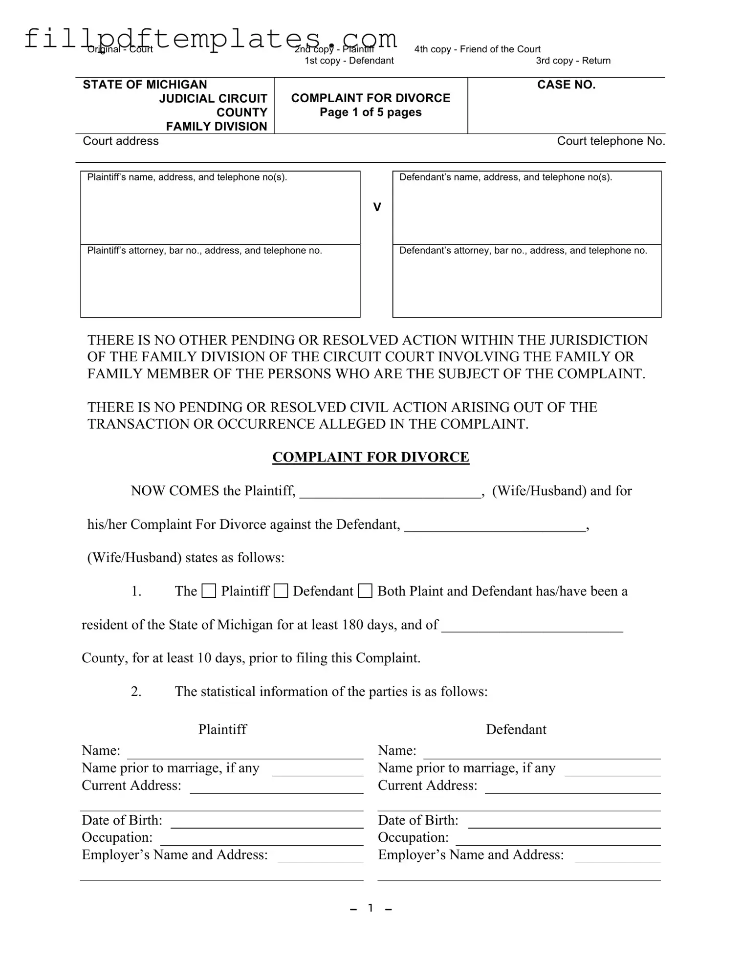 Fill a Valid Michigan Complaint Divorce Template