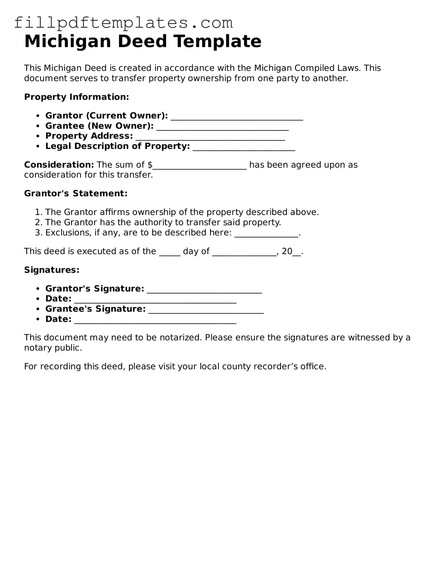 Blank Michigan Deed Form