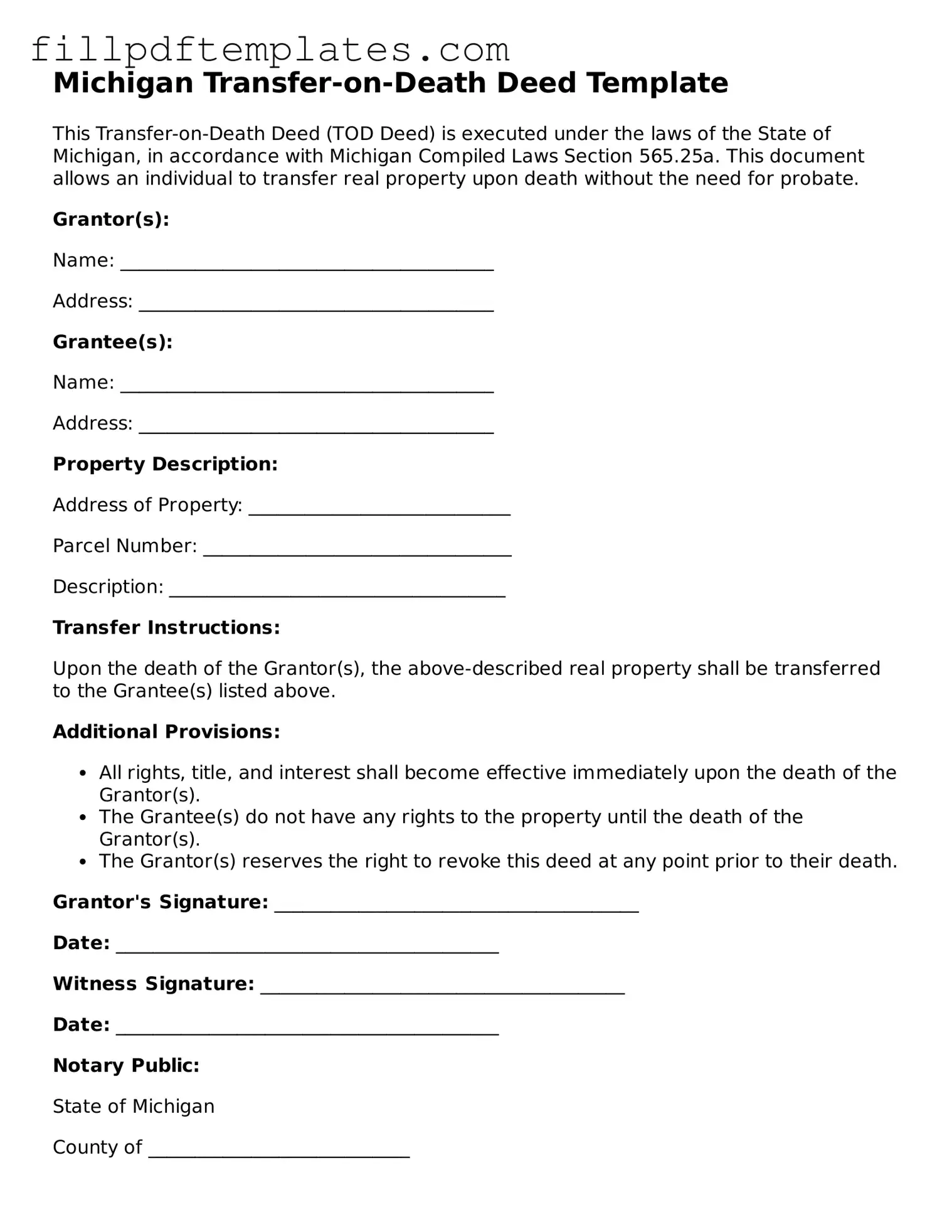 Blank Michigan Transfer-on-Death Deed Form