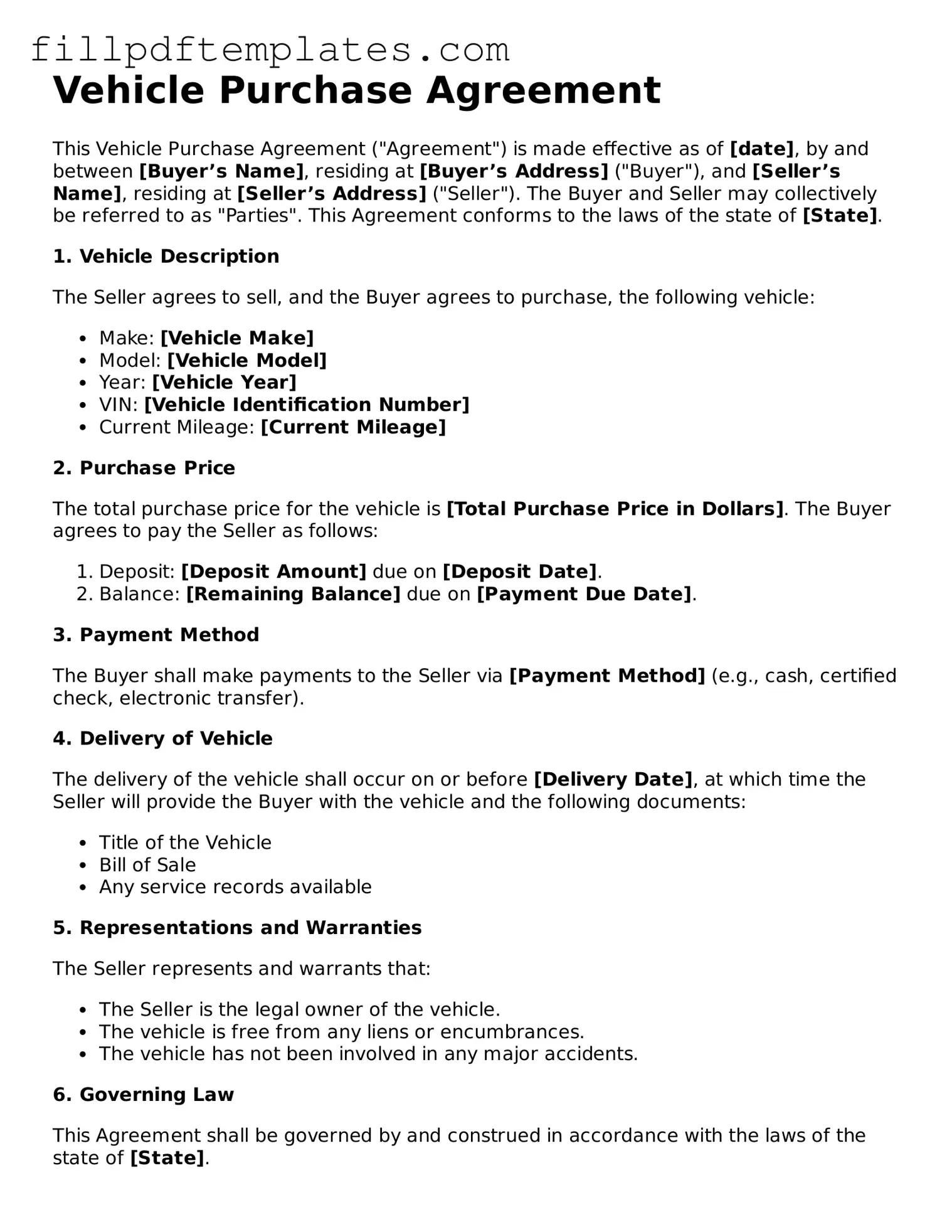 Valid Vehicle Purchase Agreement Form