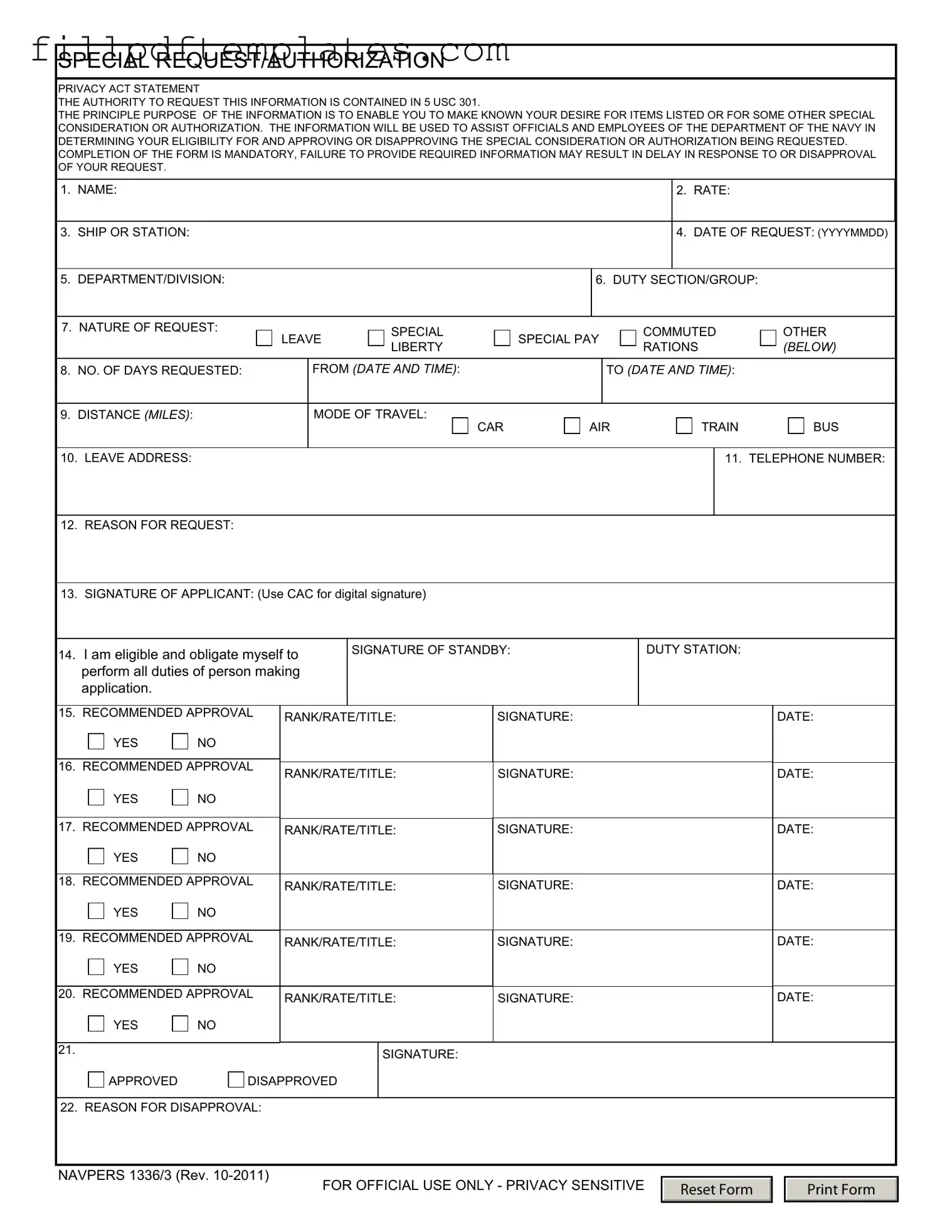 Fill a Valid Navpers 1336 3 Template