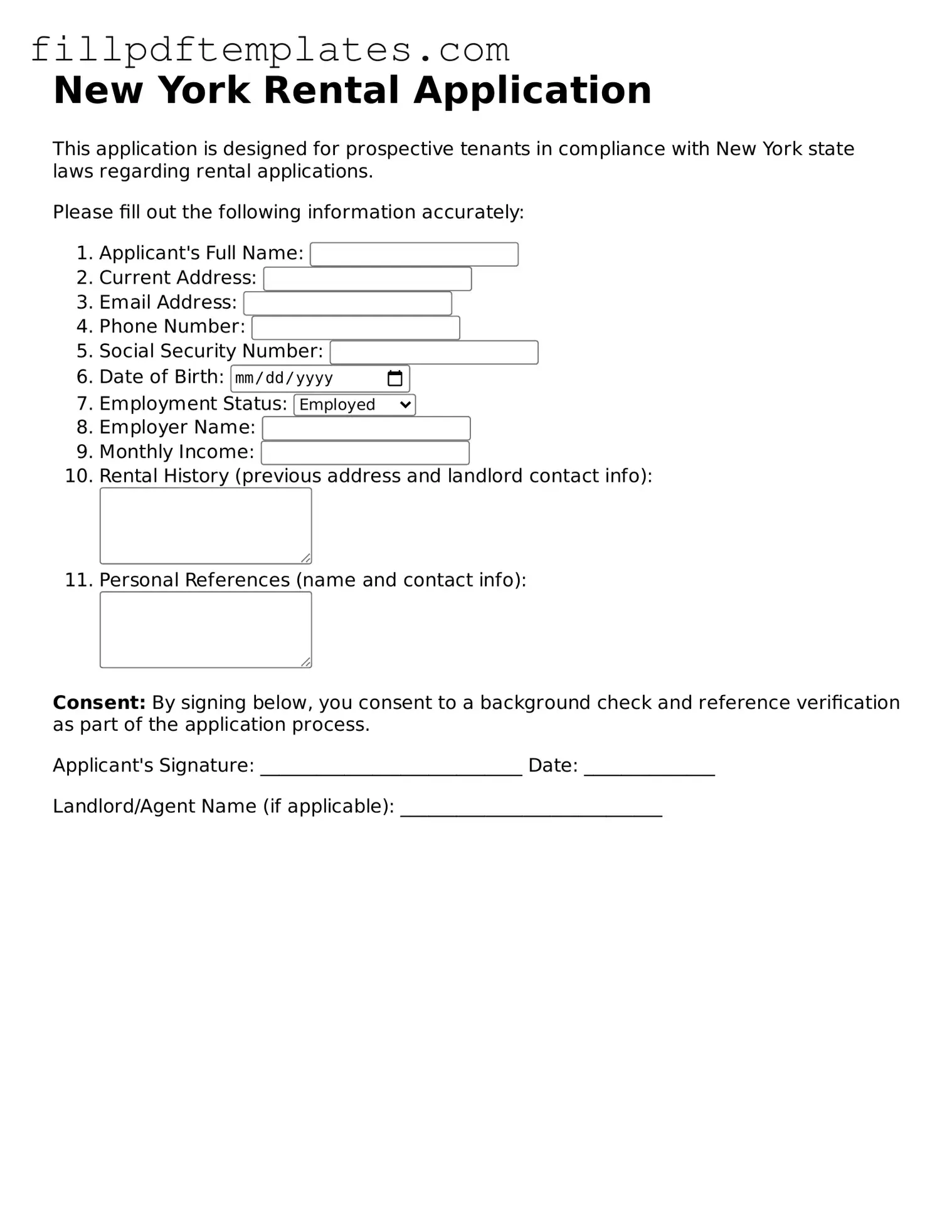 Blank New York Rental Application Form