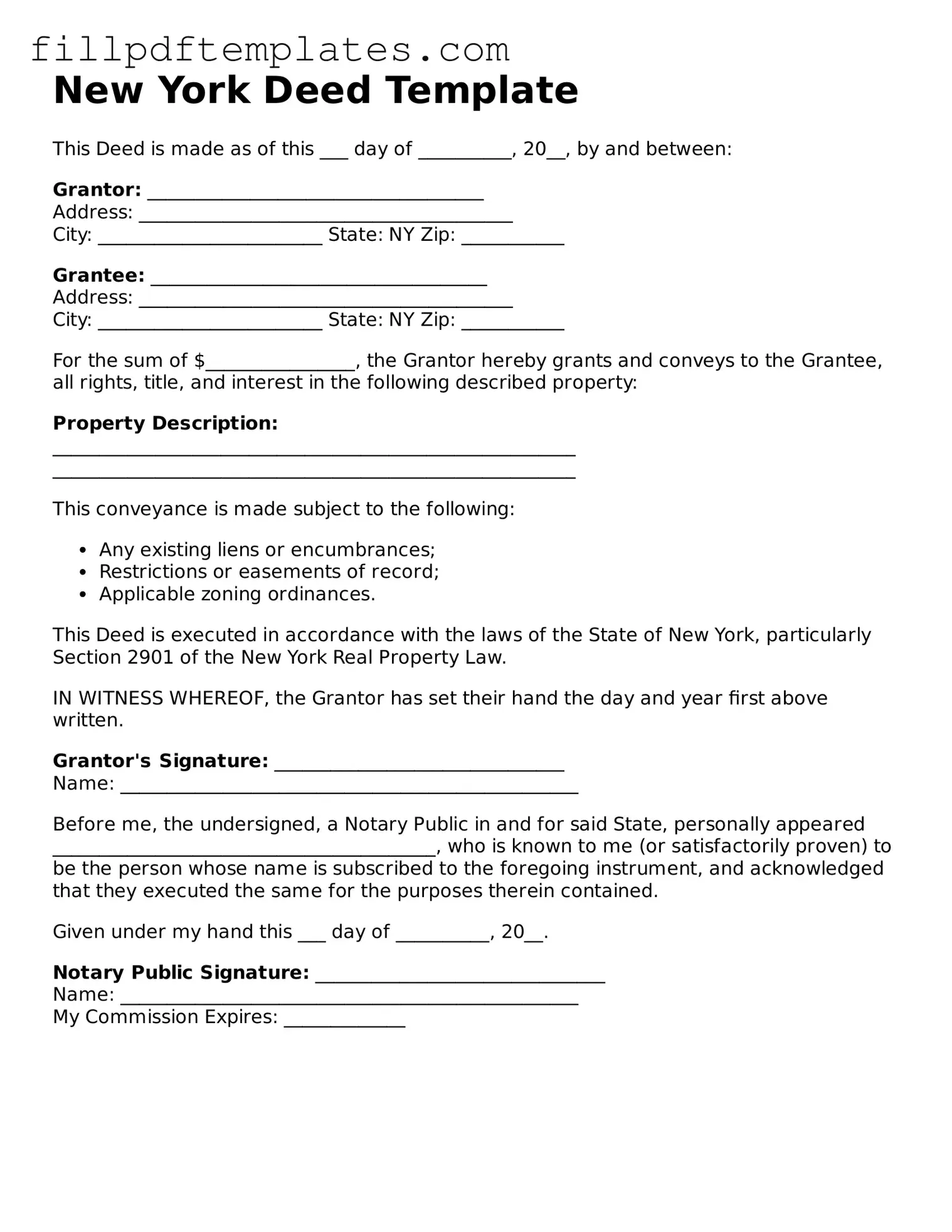 Blank New York Deed Form