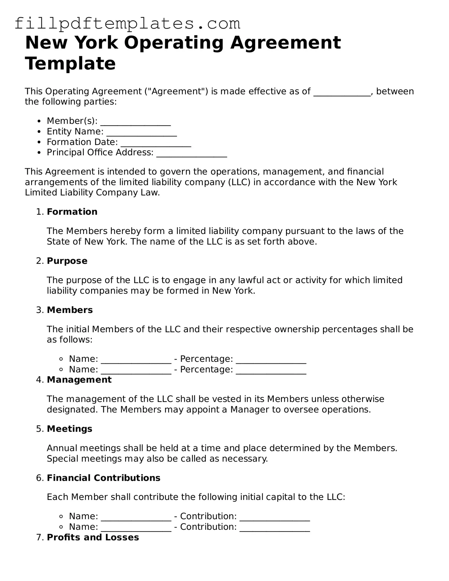 Blank New York Operating Agreement Form