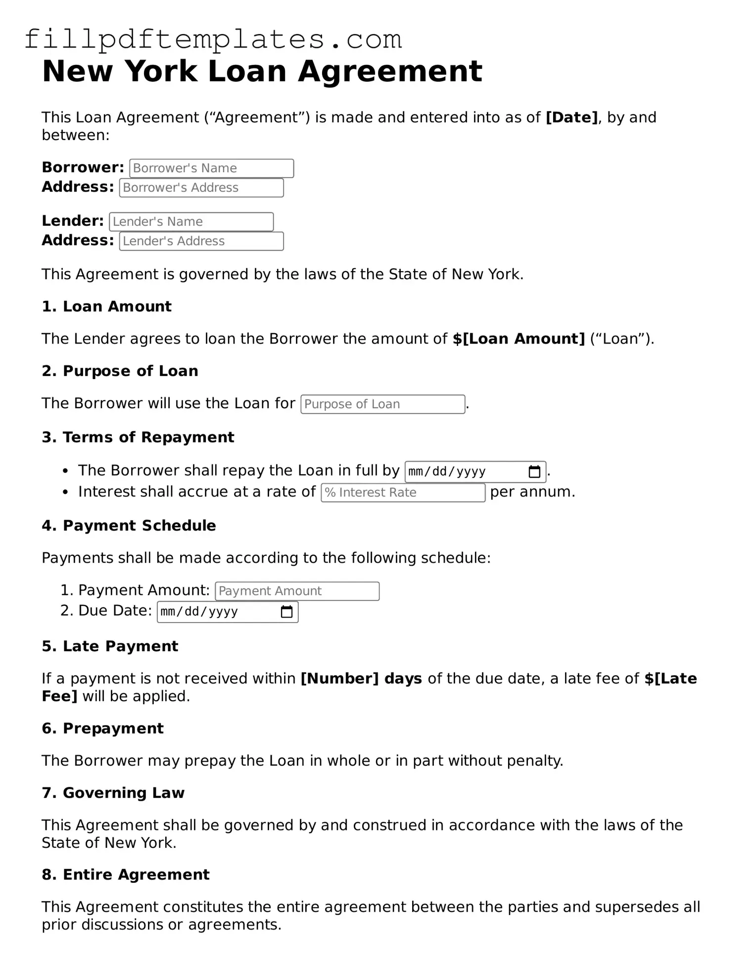 Blank New York Loan Agreement Form