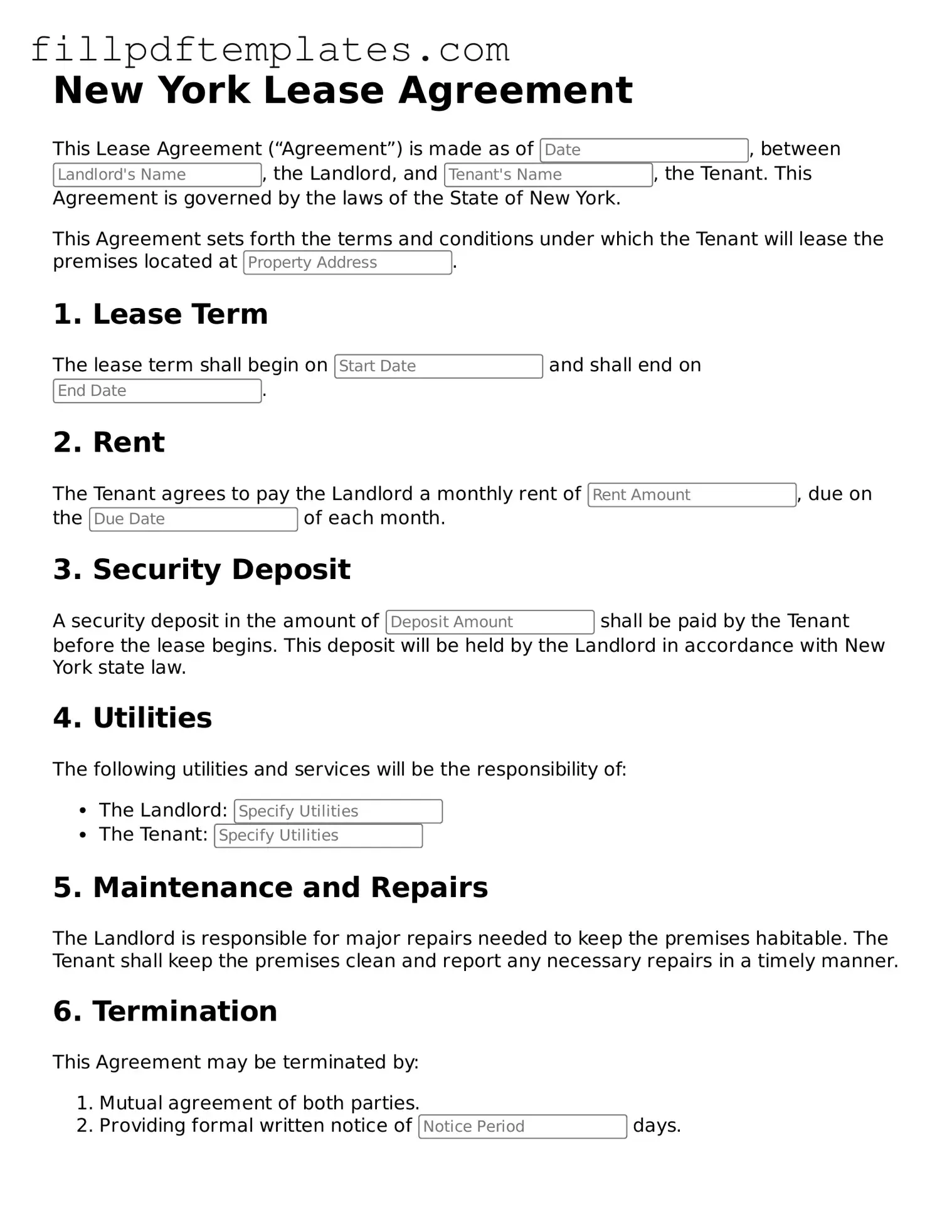 Blank New York Lease Agreement Form