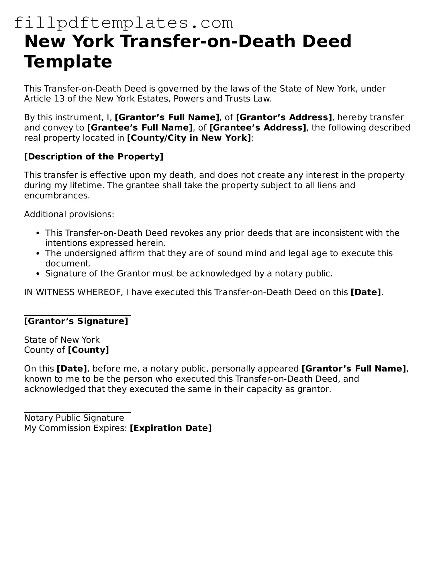 Blank New York Transfer-on-Death Deed Form