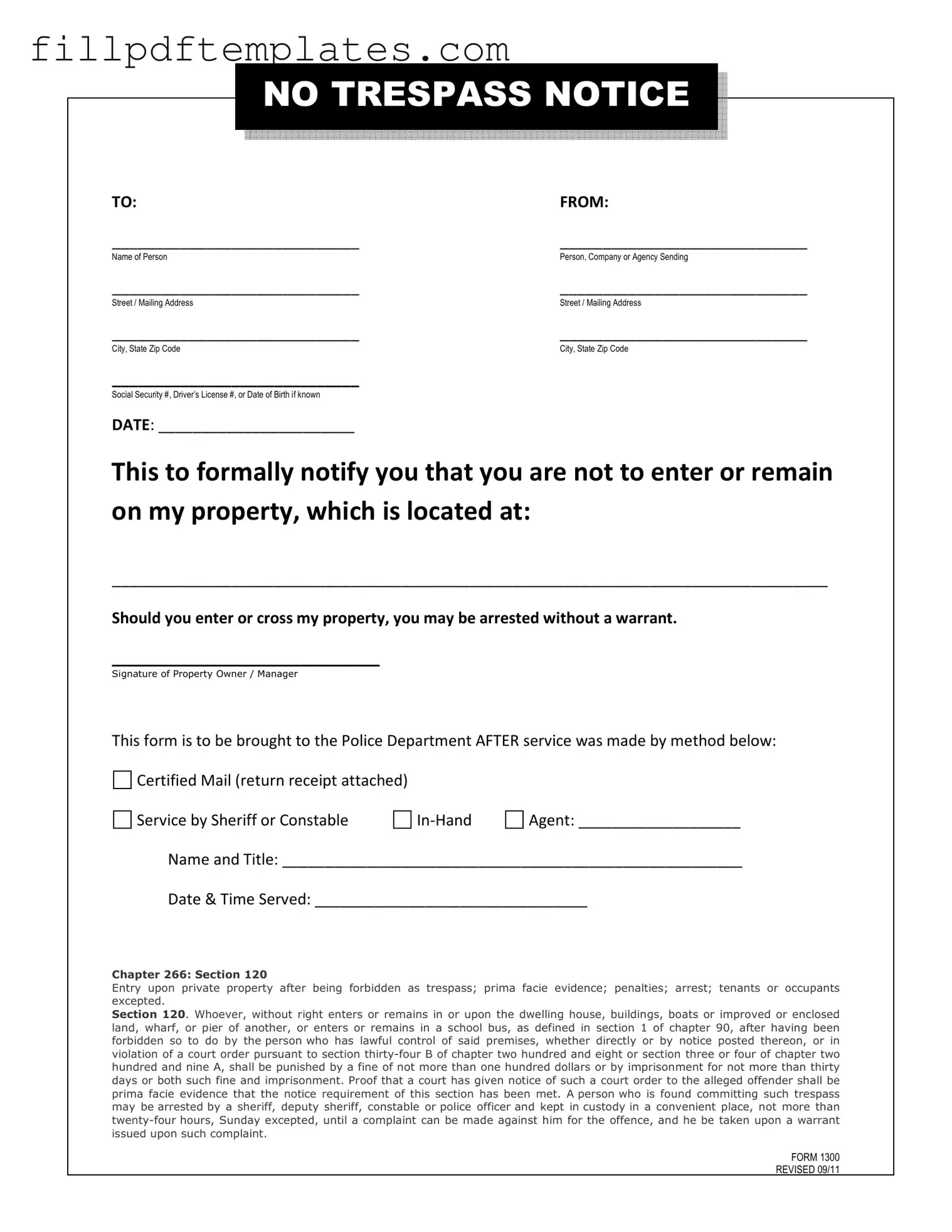 Fill a Valid No Trespassing Letter Template