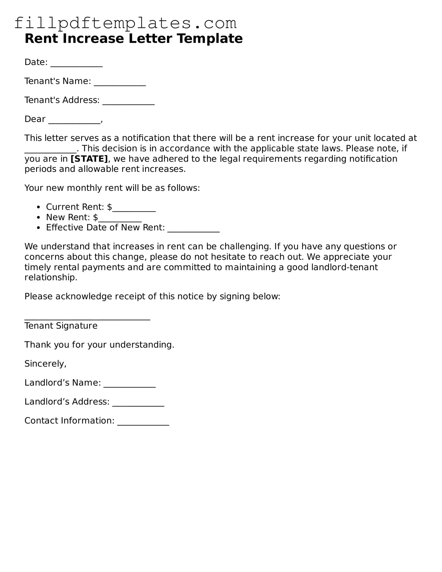 Valid Rent Increase Letter Form