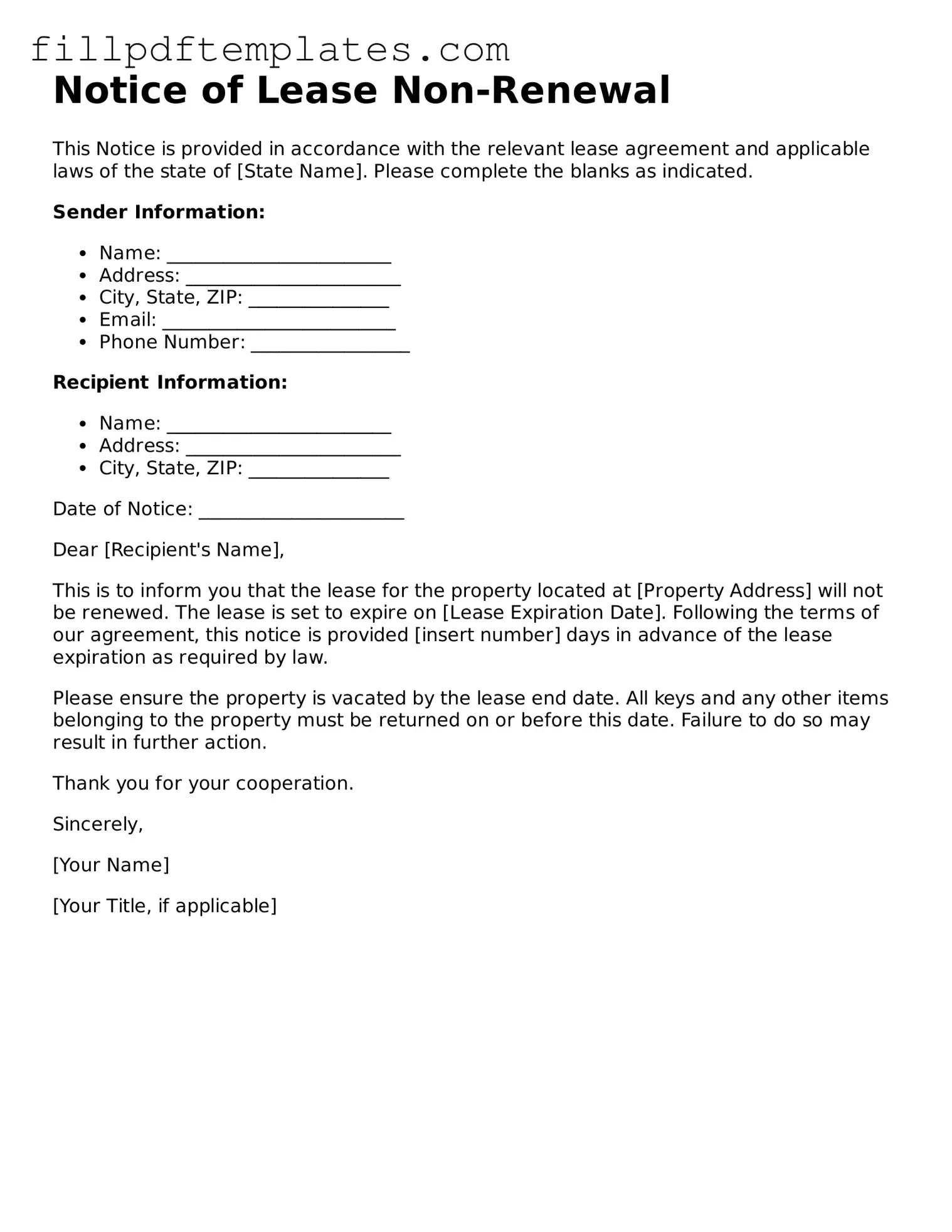 Valid Notice of Lease Non-Renewal Form