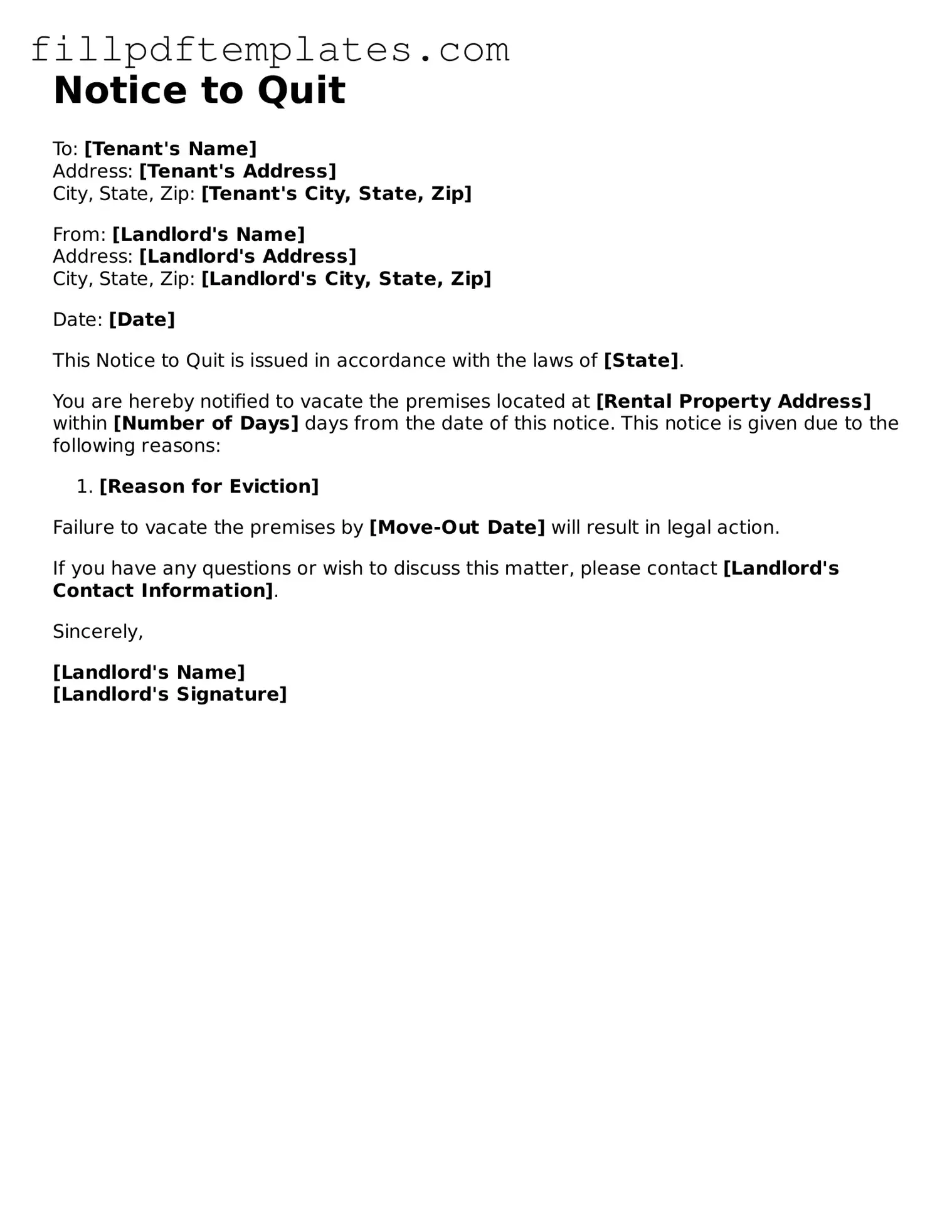 Valid Notice to Quit Form