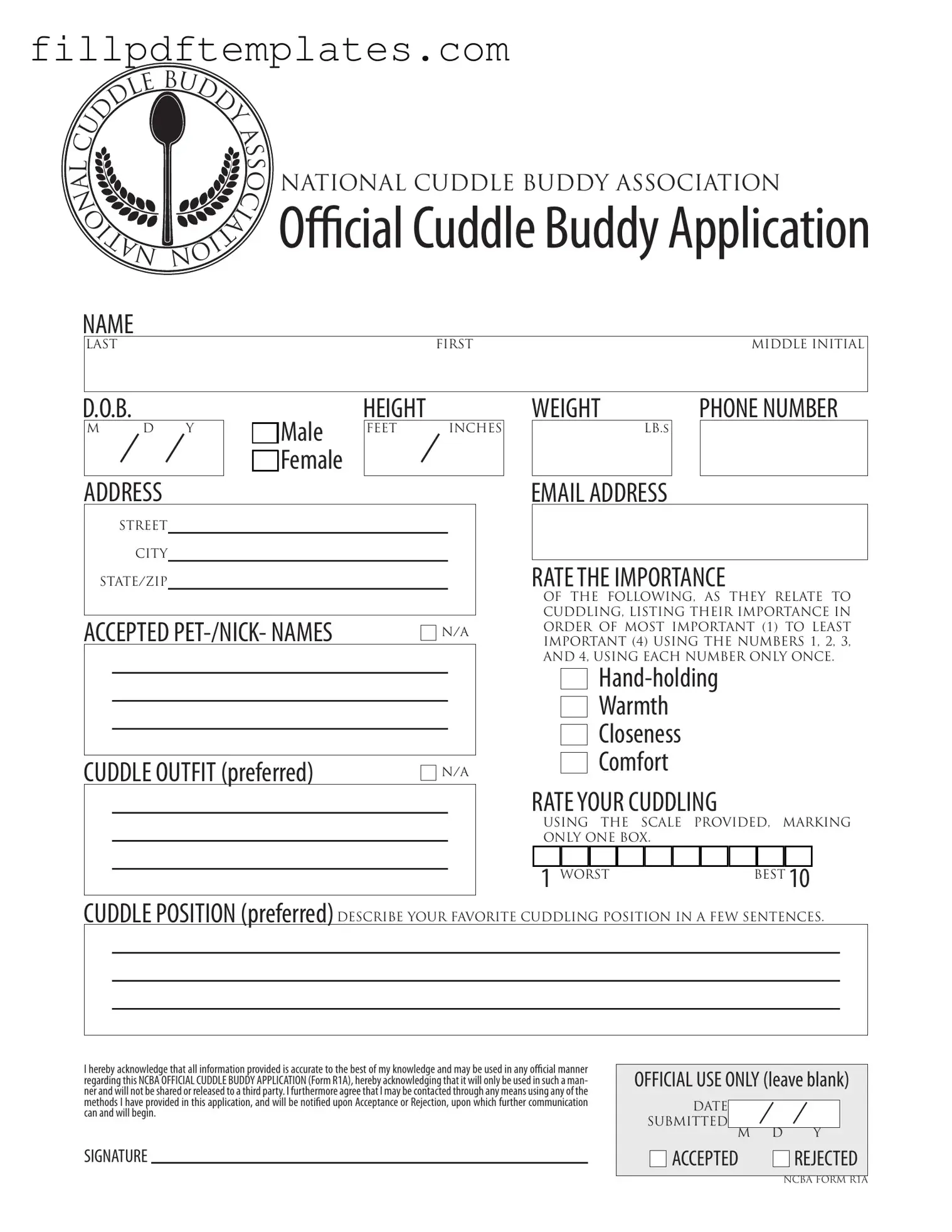 Fill a Valid Cuddle Buddy Application Template