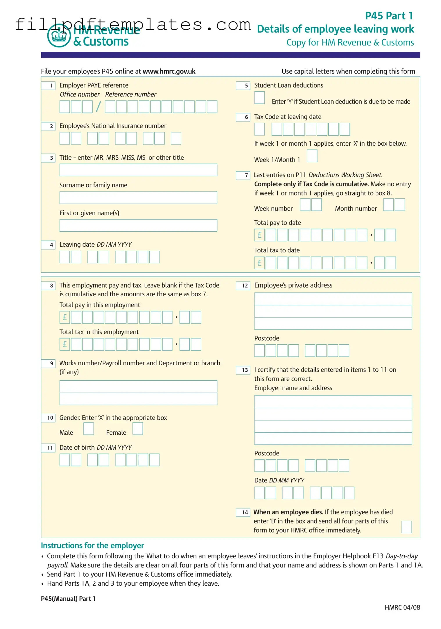 Fill a Valid P 45 It Template