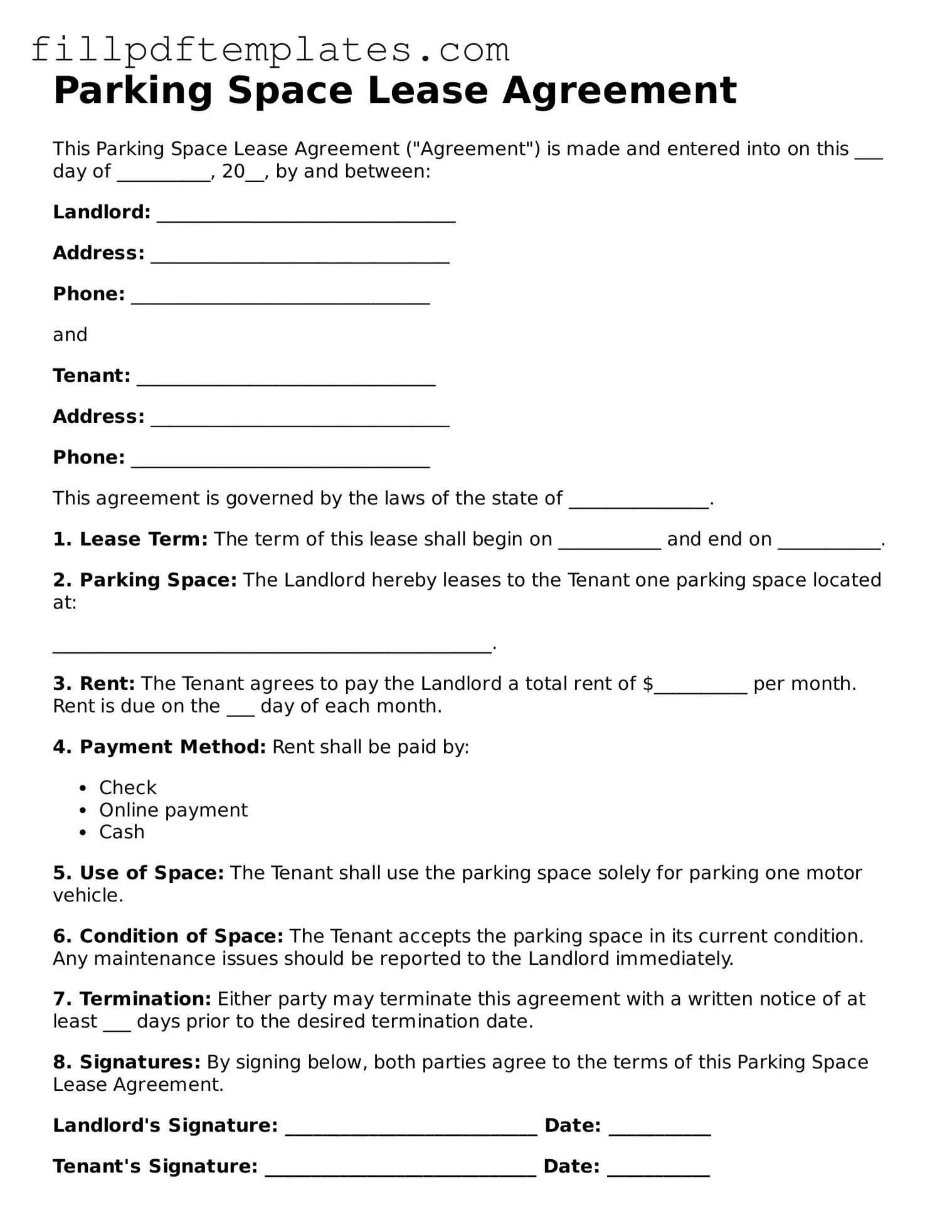 Valid Parking Space Lease Agreement Form