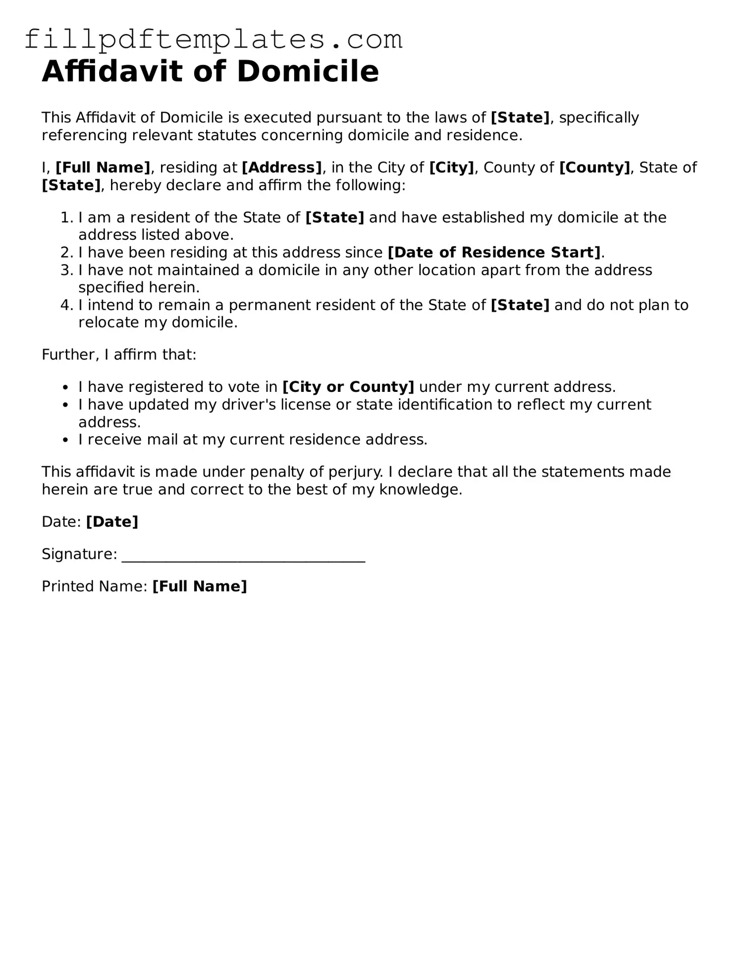 Valid Affidavit of Domicile Form