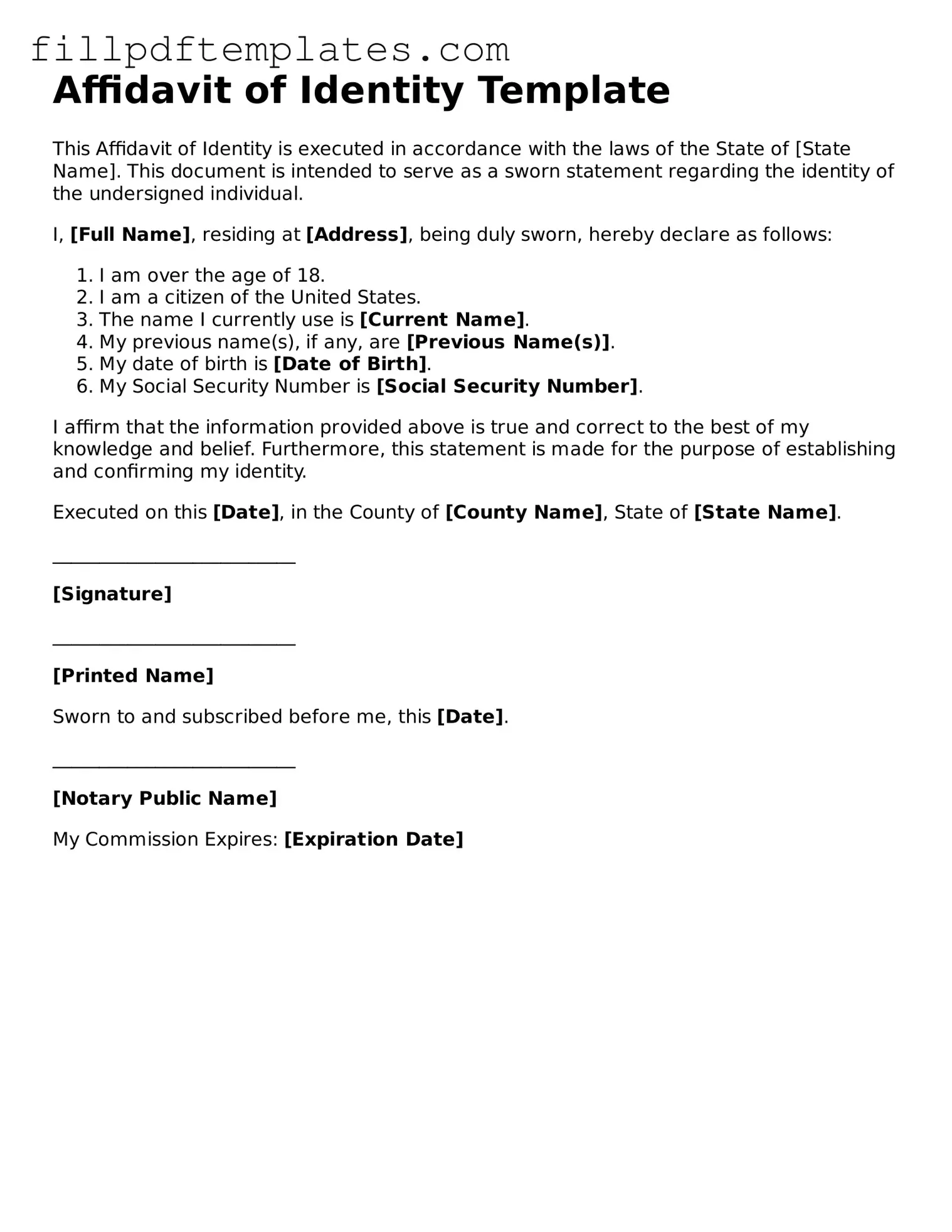 Valid Affidavit of Identity Form