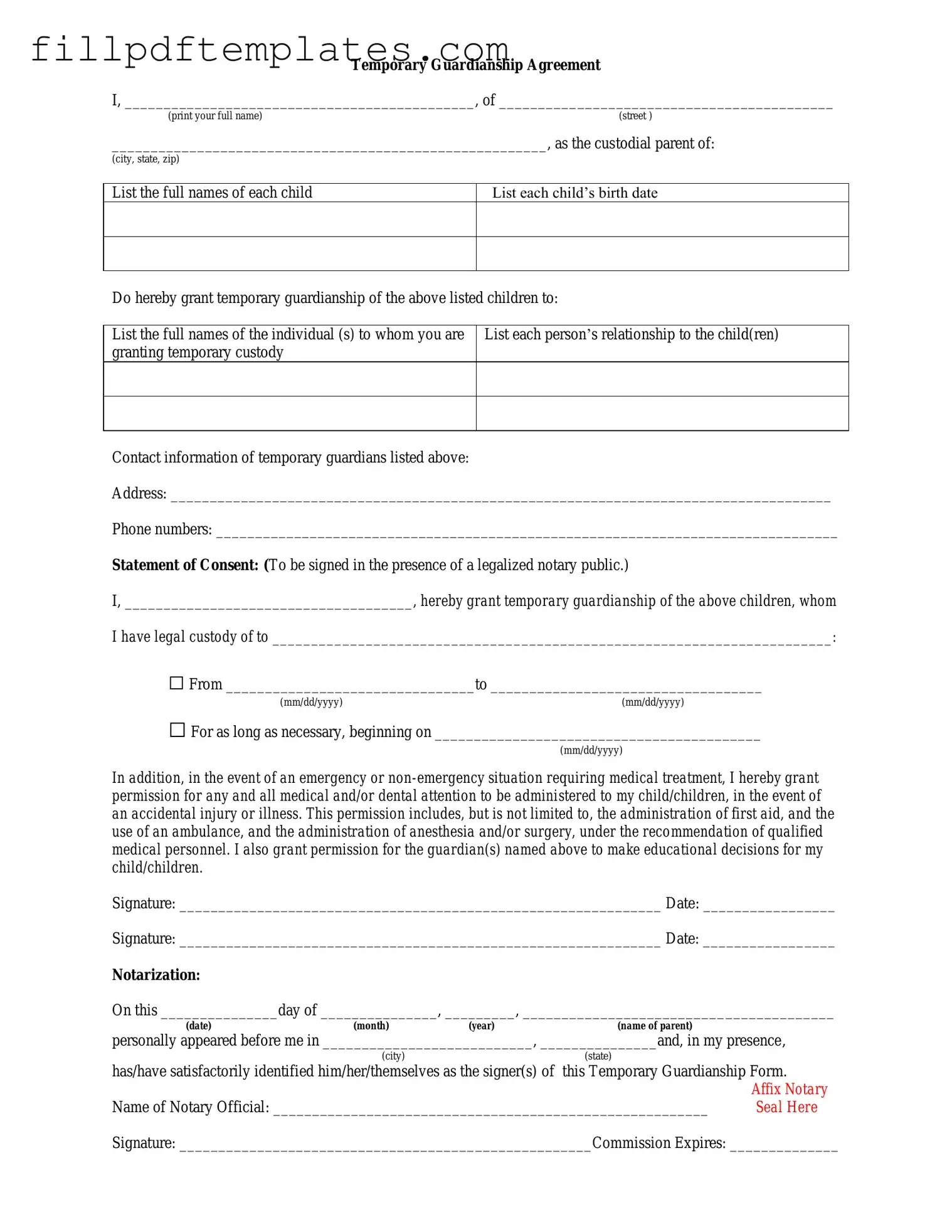 Fill a Valid Temporary Custody Template