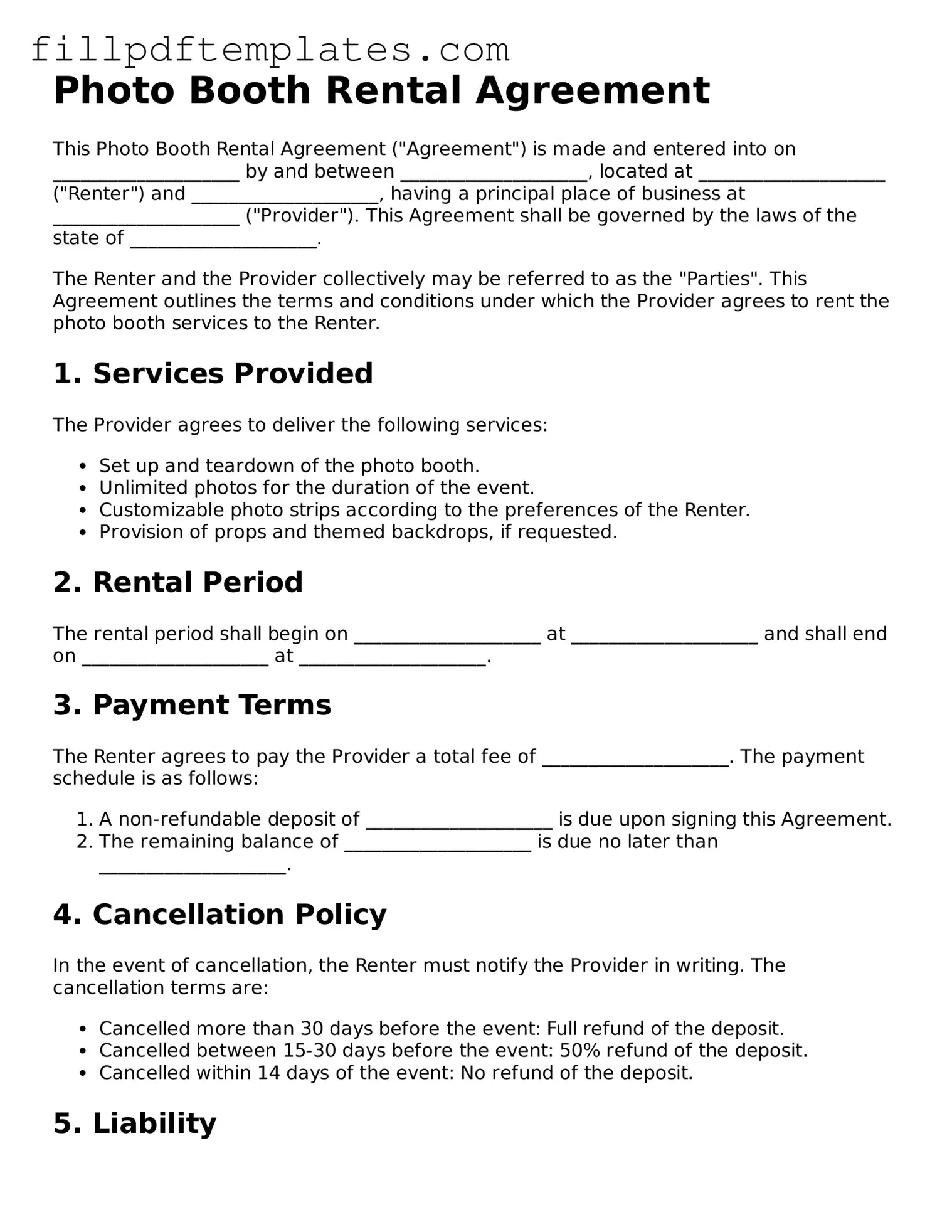 Valid Photo Booth Rental Agreement Form