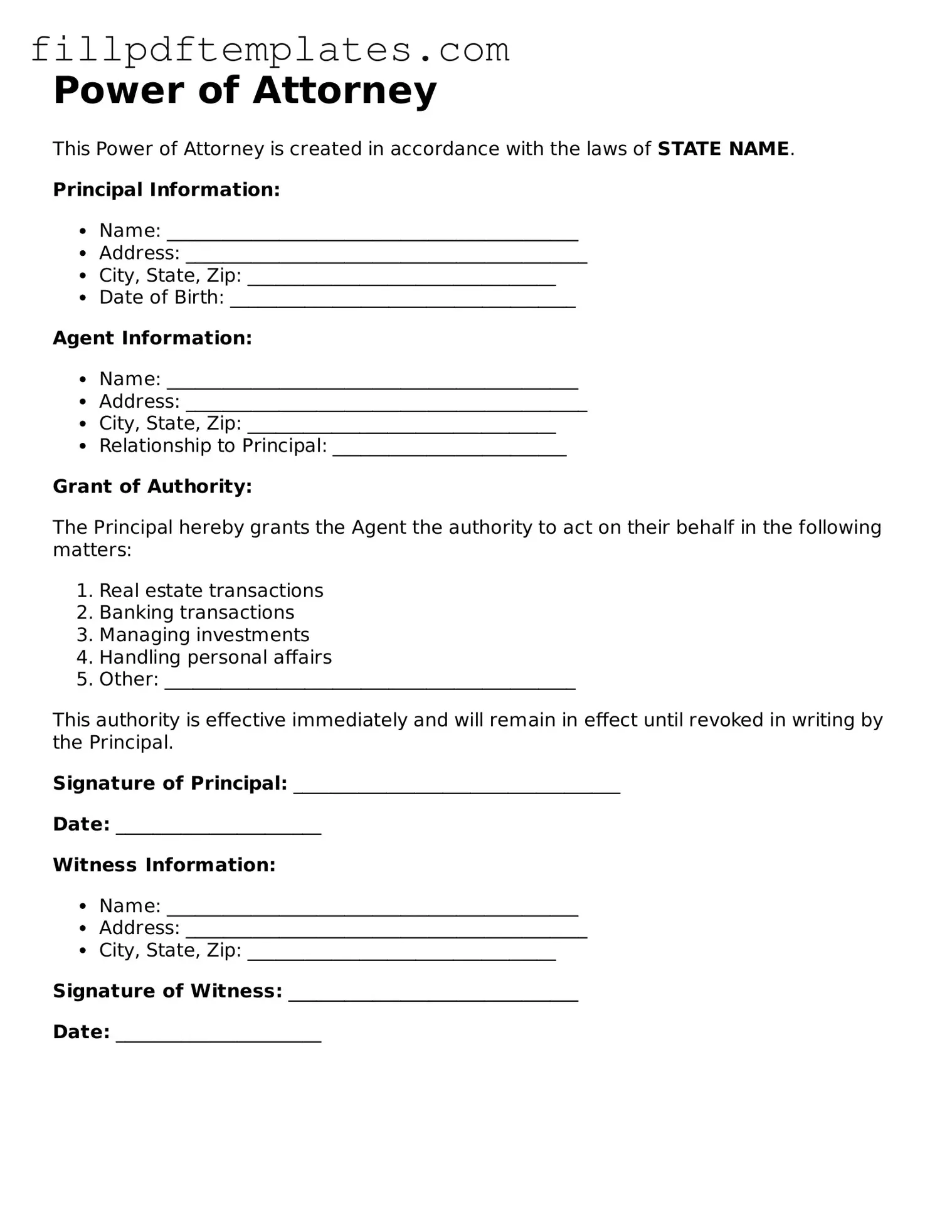 Valid Power of Attorney Form