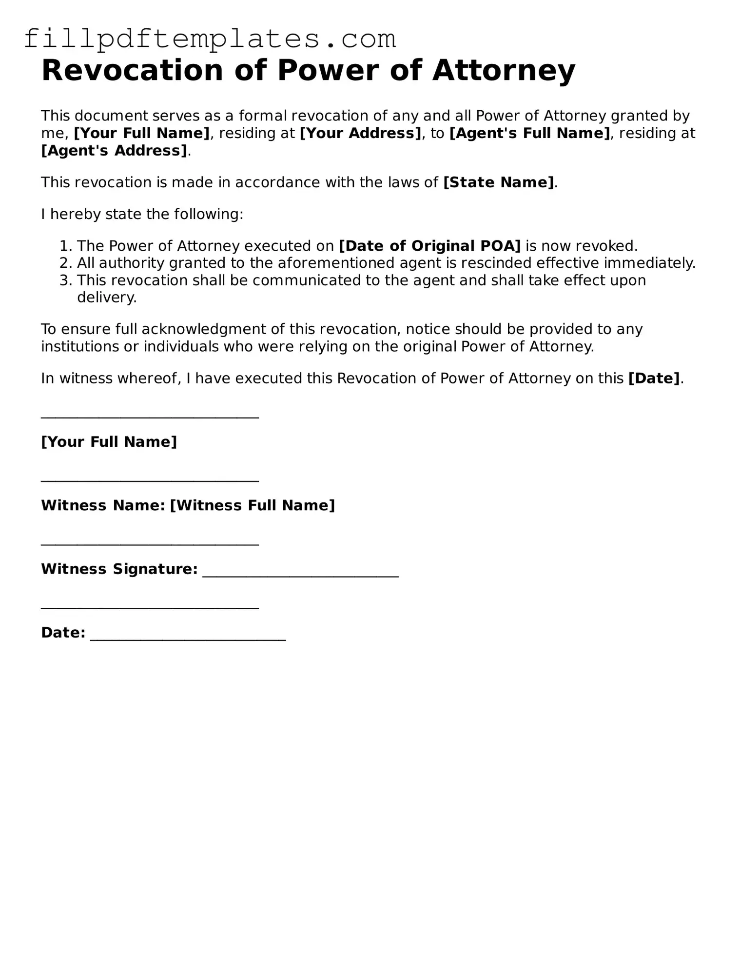 Valid Revocation of Power of Attorney Form