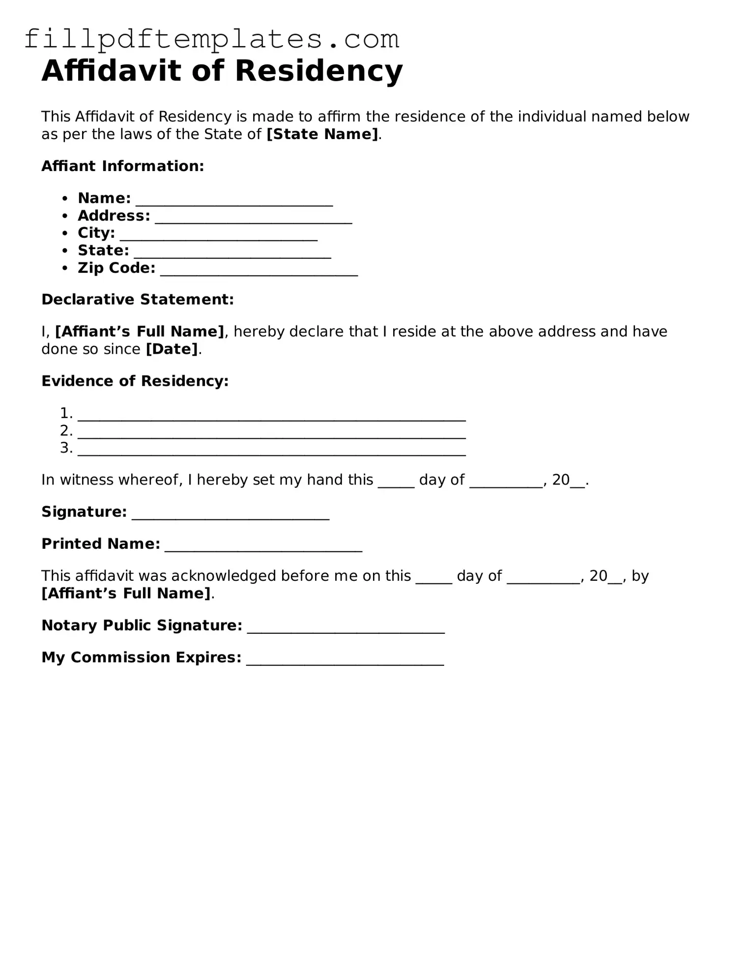 Valid Affidavit of Residency Form