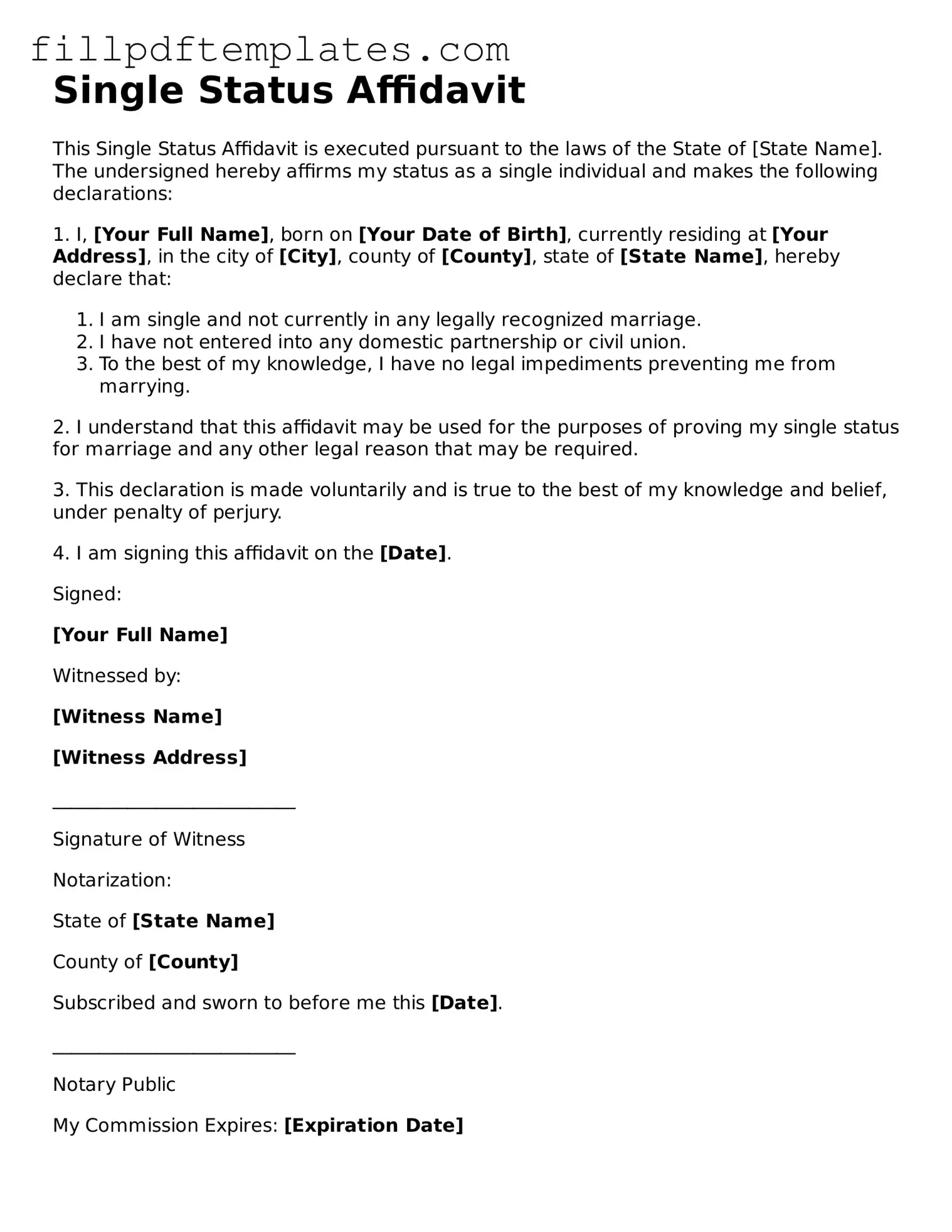 Valid Single Status Affidavit Form