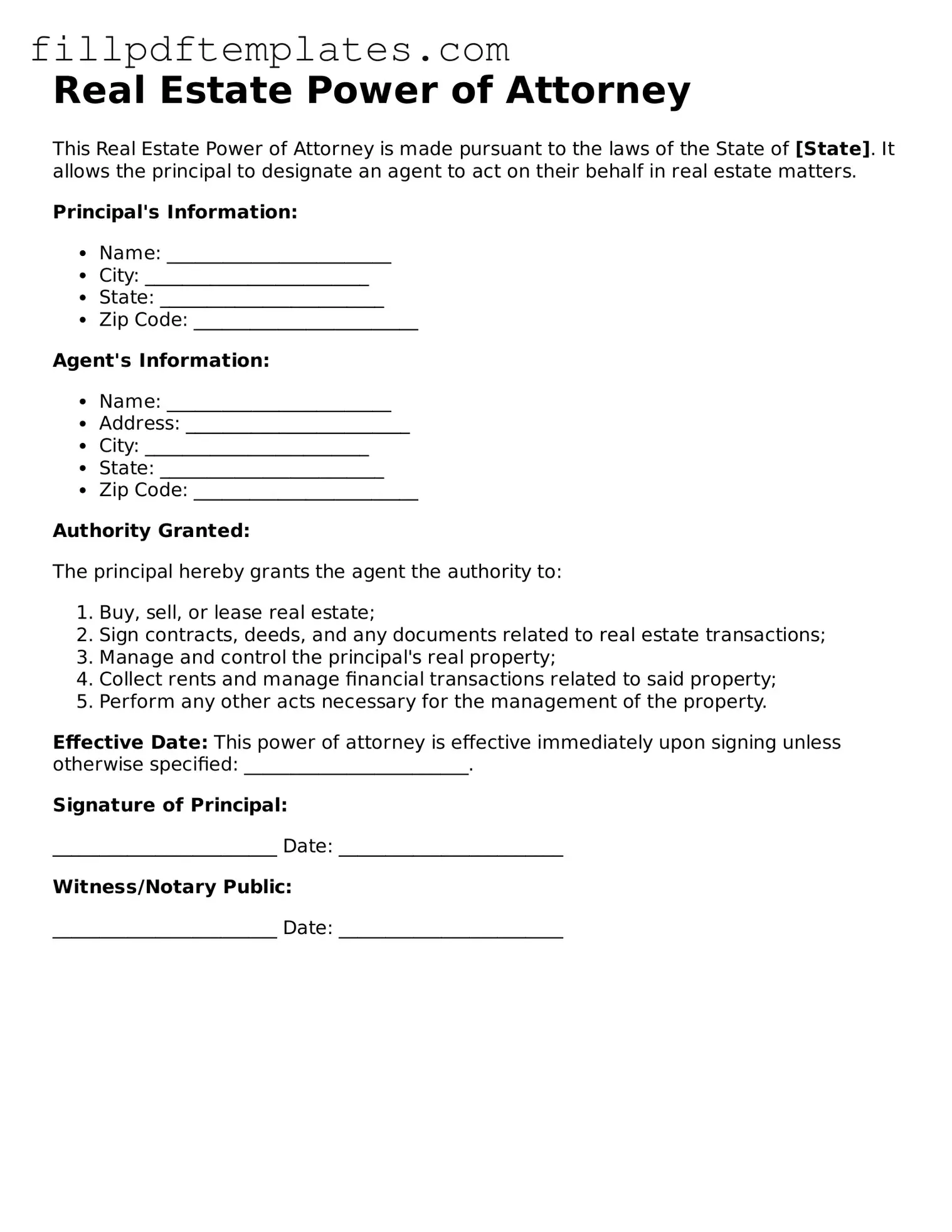 Valid Real Estate Power of Attorney Form