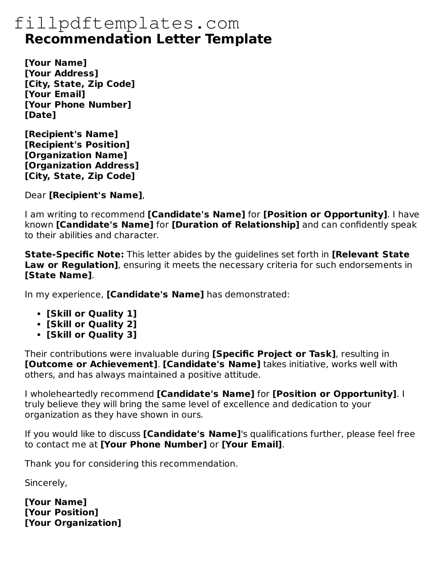 Valid Recommendation Letter Form
