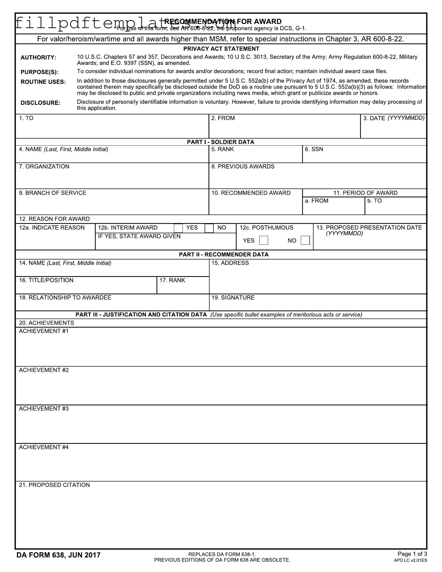 Fill a Valid Da 638 Template