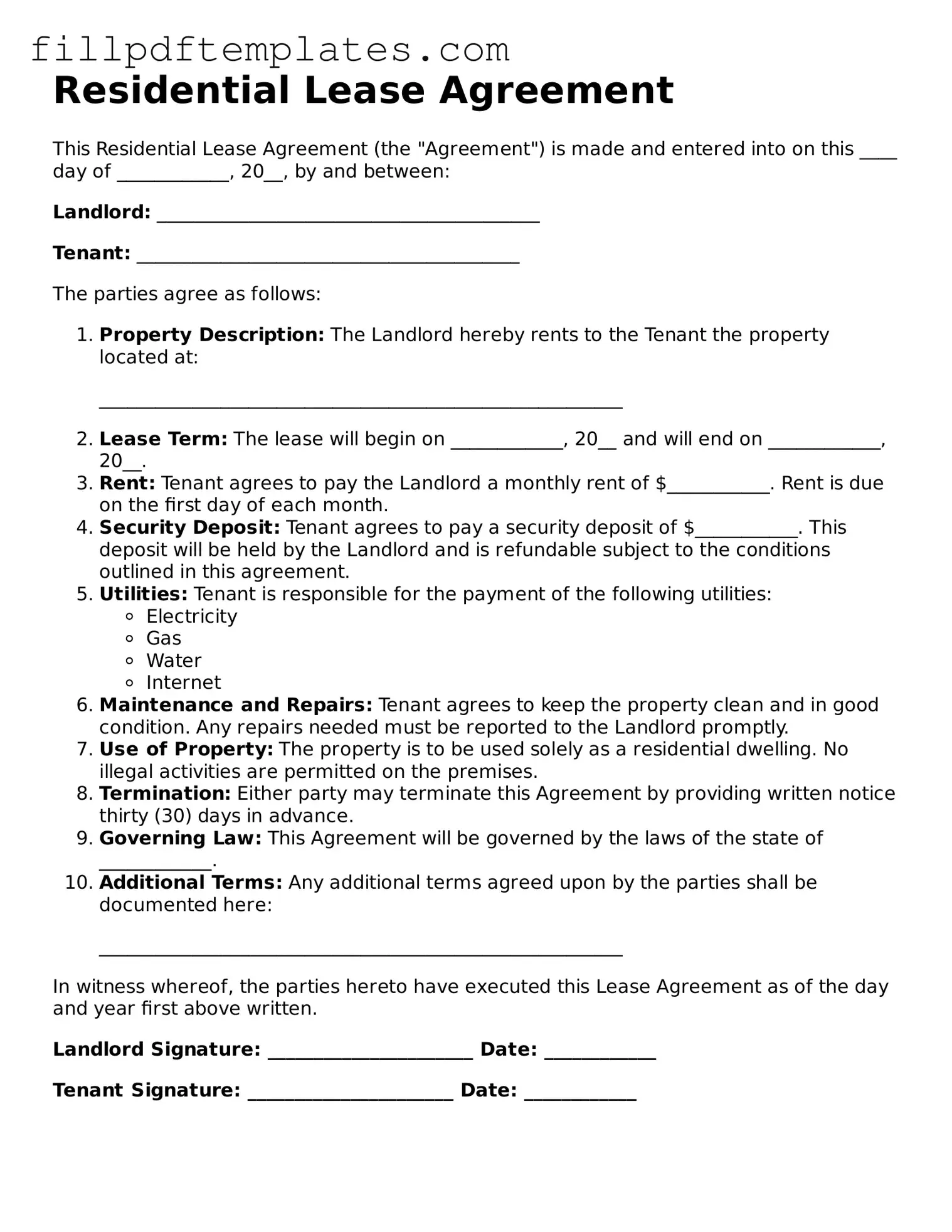 Valid Lease Agreement Form