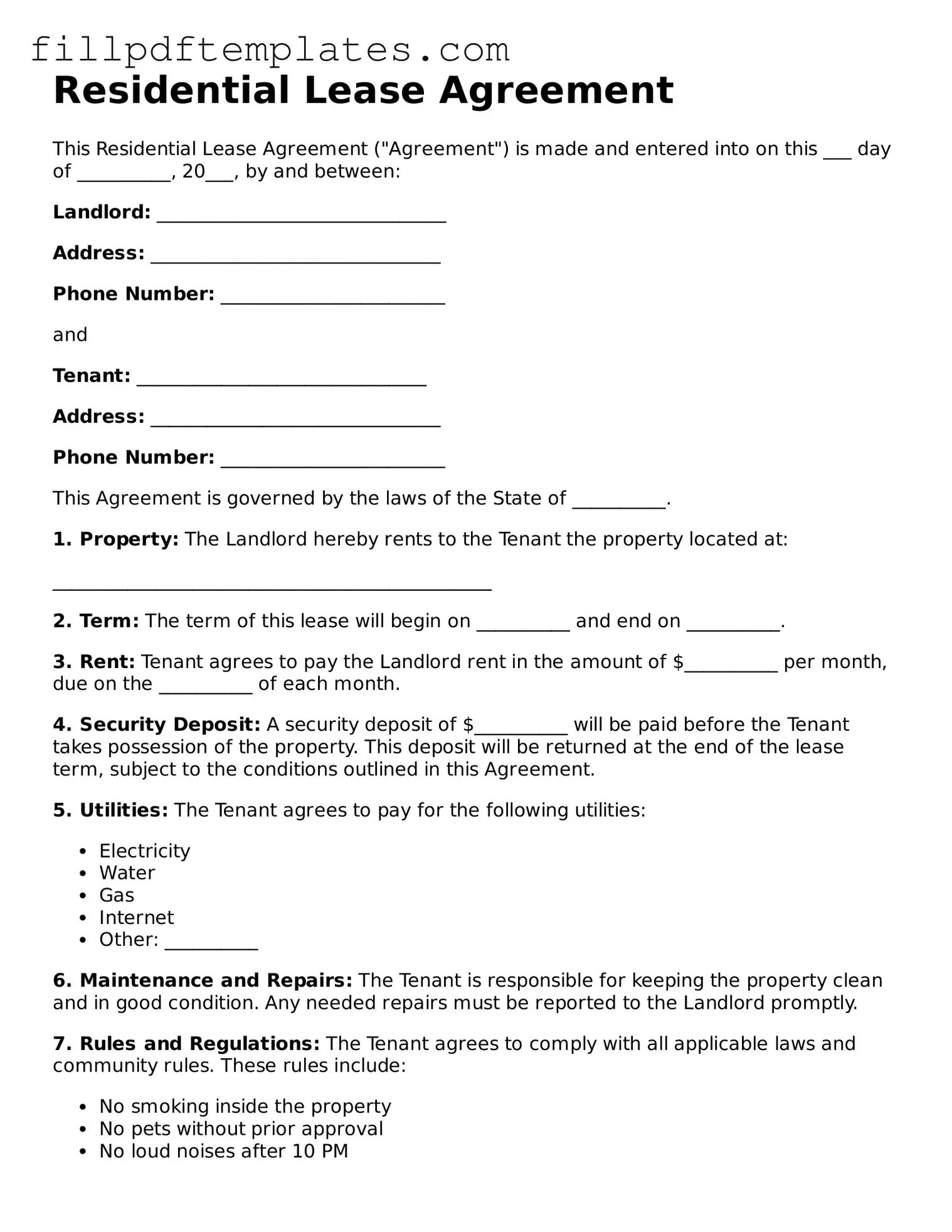 Valid Residential Lease Agreement Form