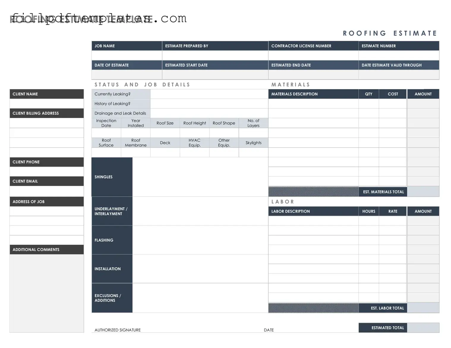 Fill a Valid Roofing Estimate Template