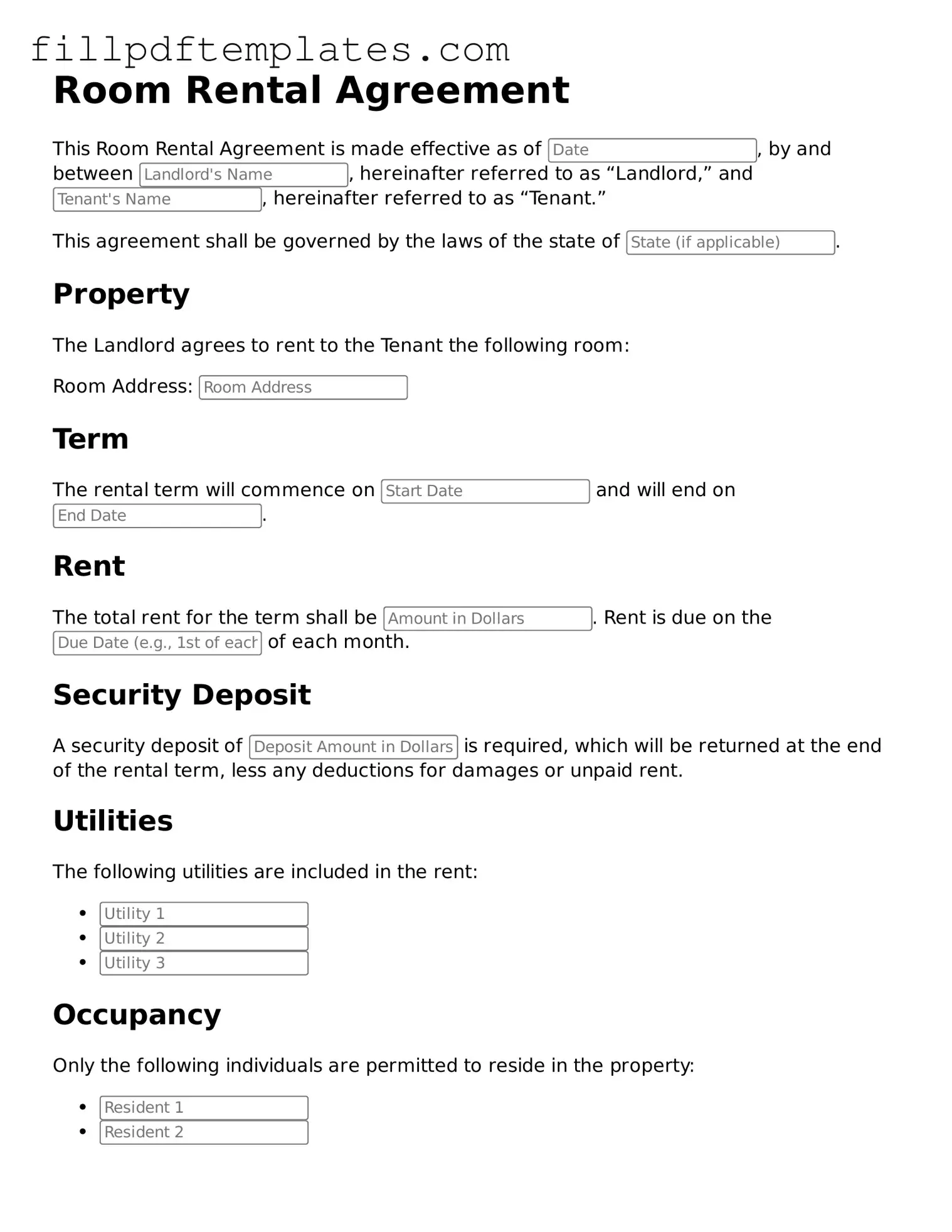 Valid Room Rental Agreement Form