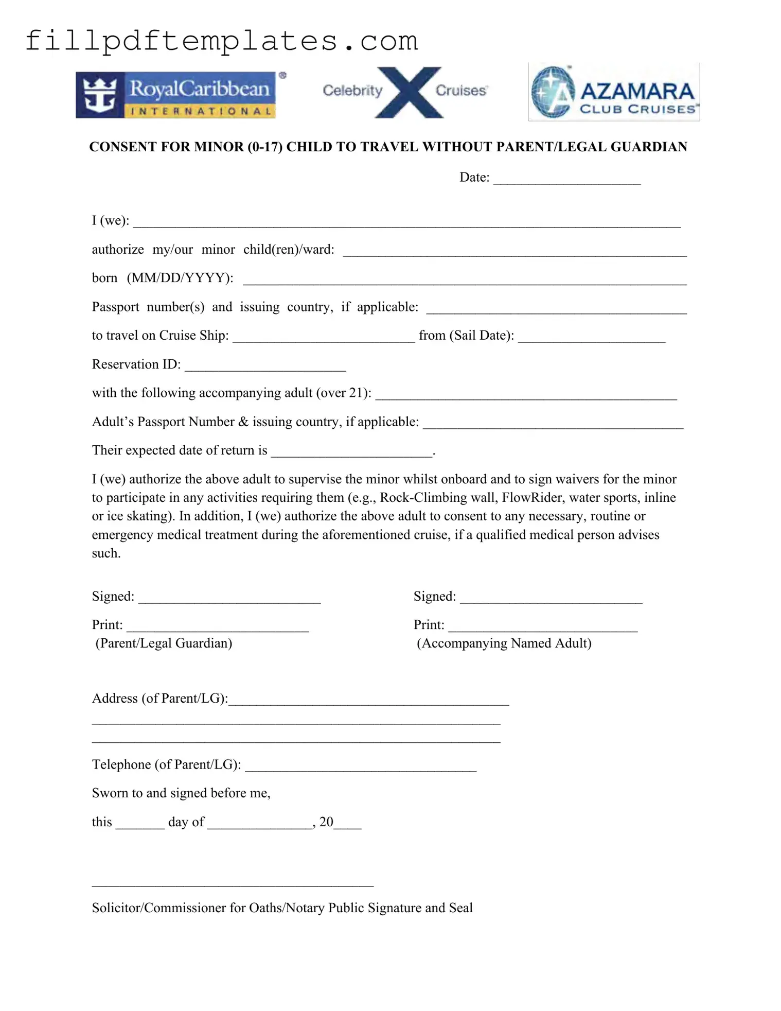 Fill a Valid Royal Caribbean Parental Consent Template