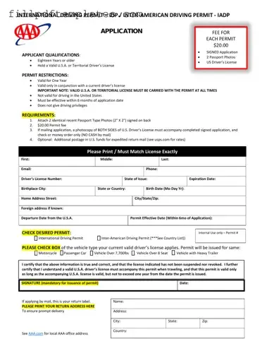 Fill a Valid Aaa International Driving Permit Application Template