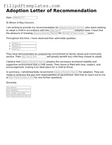 Valid Adoption Letter of Recommendation Form
